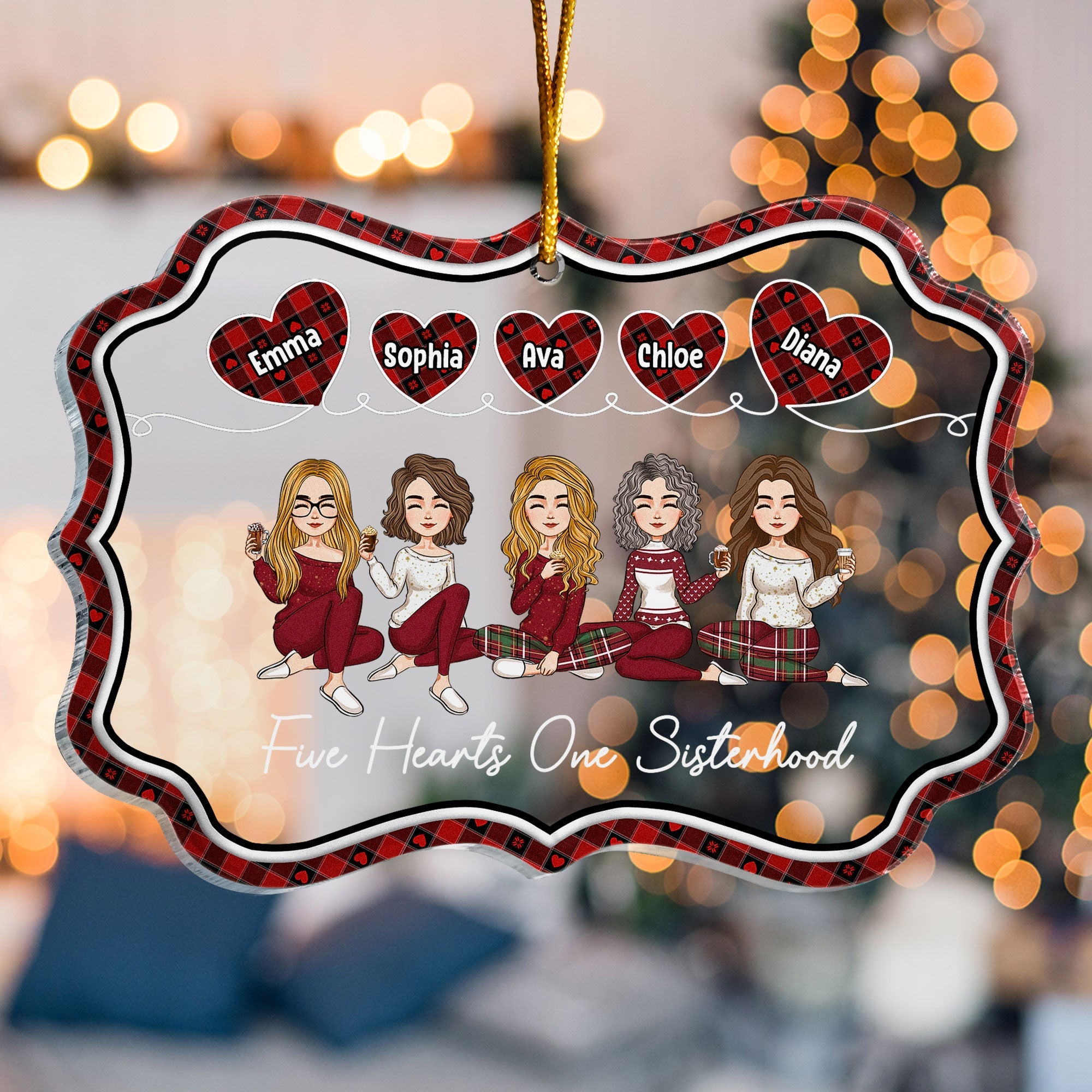 Three Hearts One Sisterhood - Personalized Acrylic Ornament