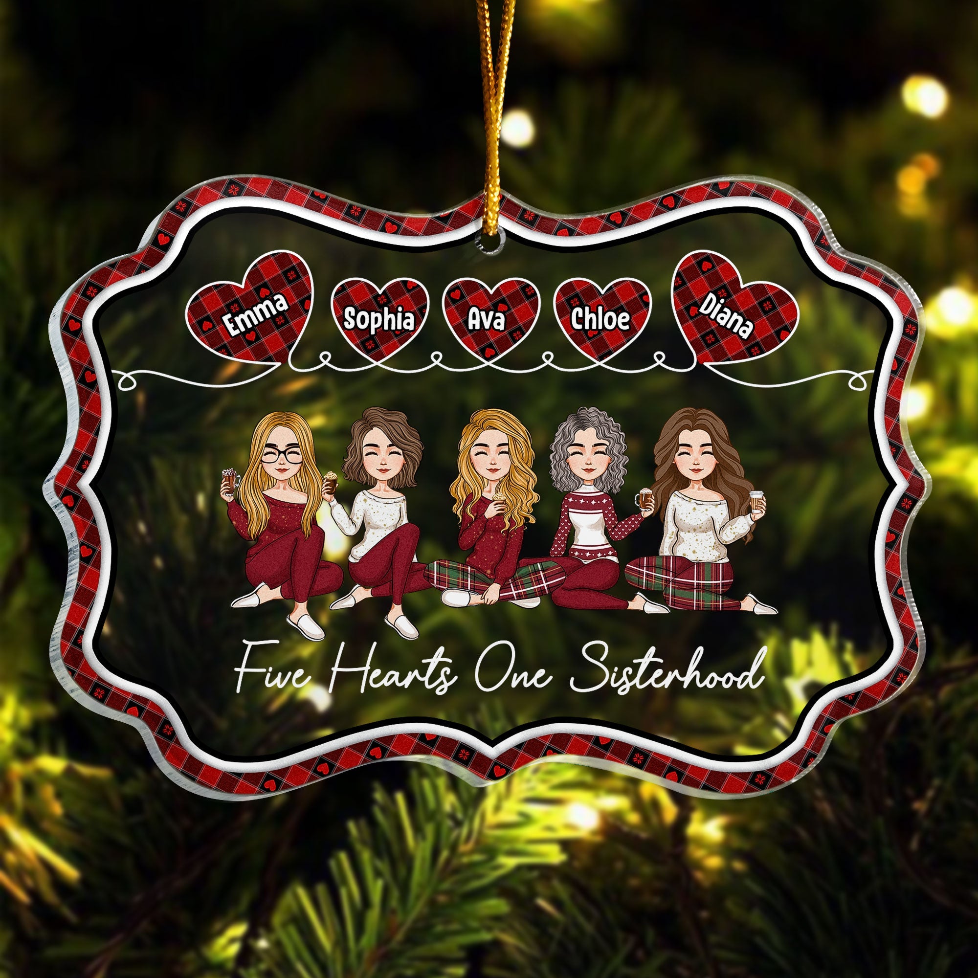 Three Hearts One Sisterhood - Personalized Acrylic Ornament