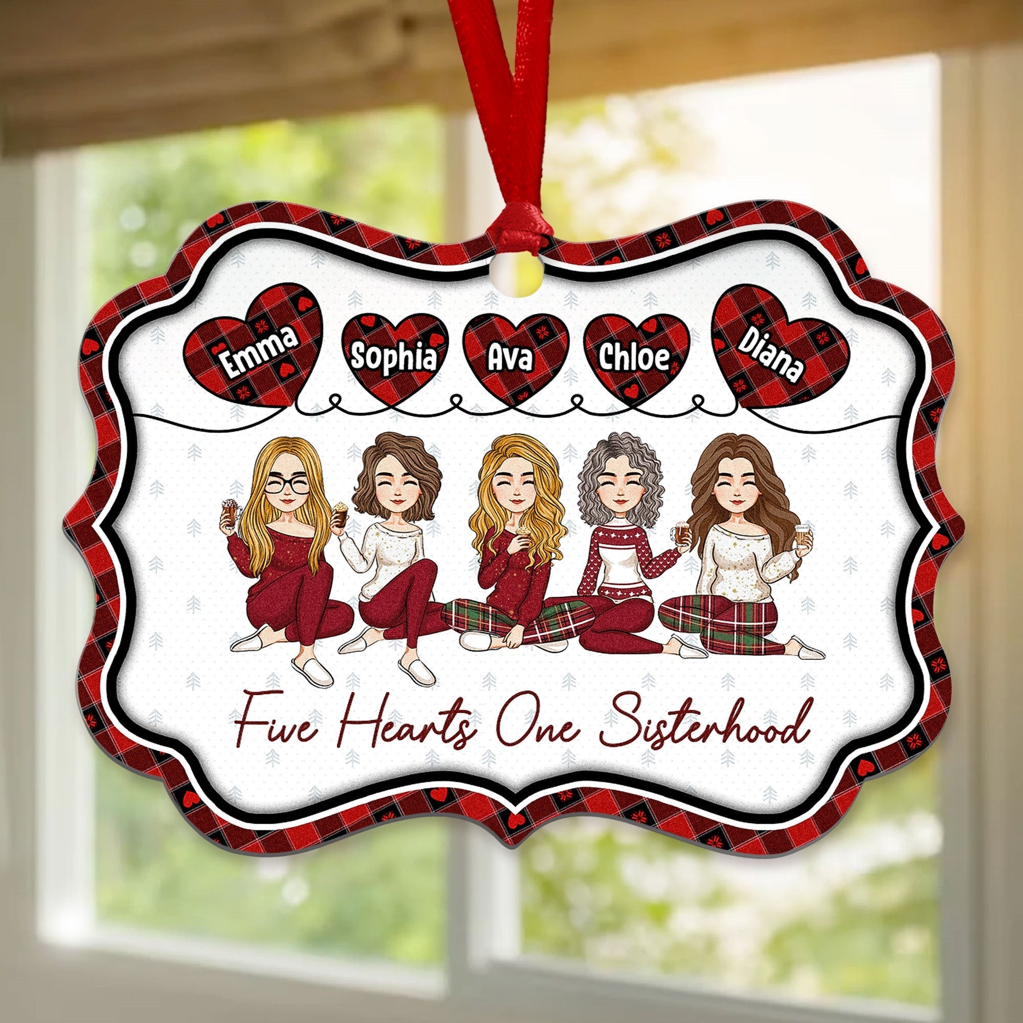 Five Hearts One Sisterhood - Personalized Aluminum Ornament