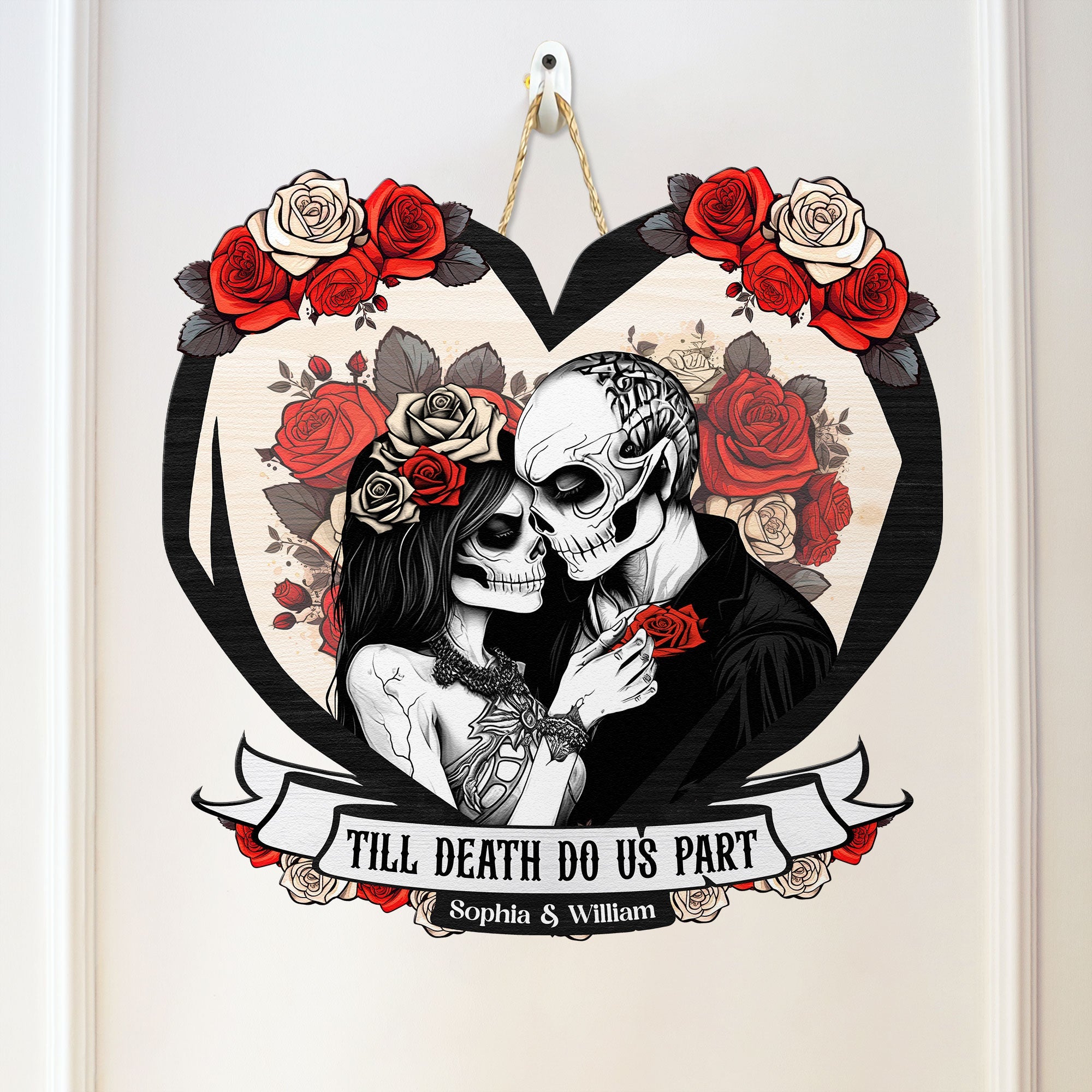 Til Death Do Us Part Couple Skull - Personalized Custom Shaped Wood Sign