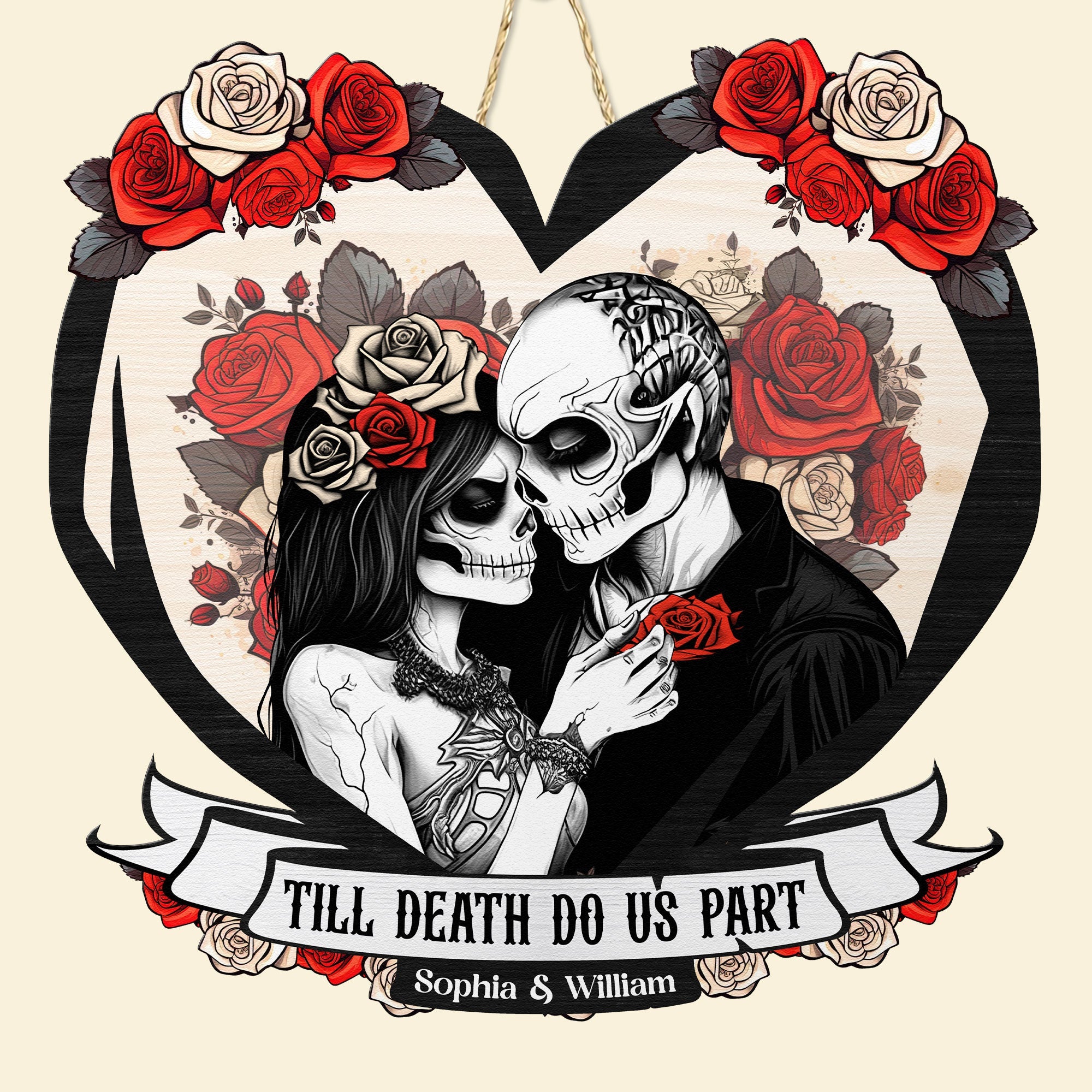 Til Death Do Us Part Couple Skull - Personalized Custom Shaped Wood Sign