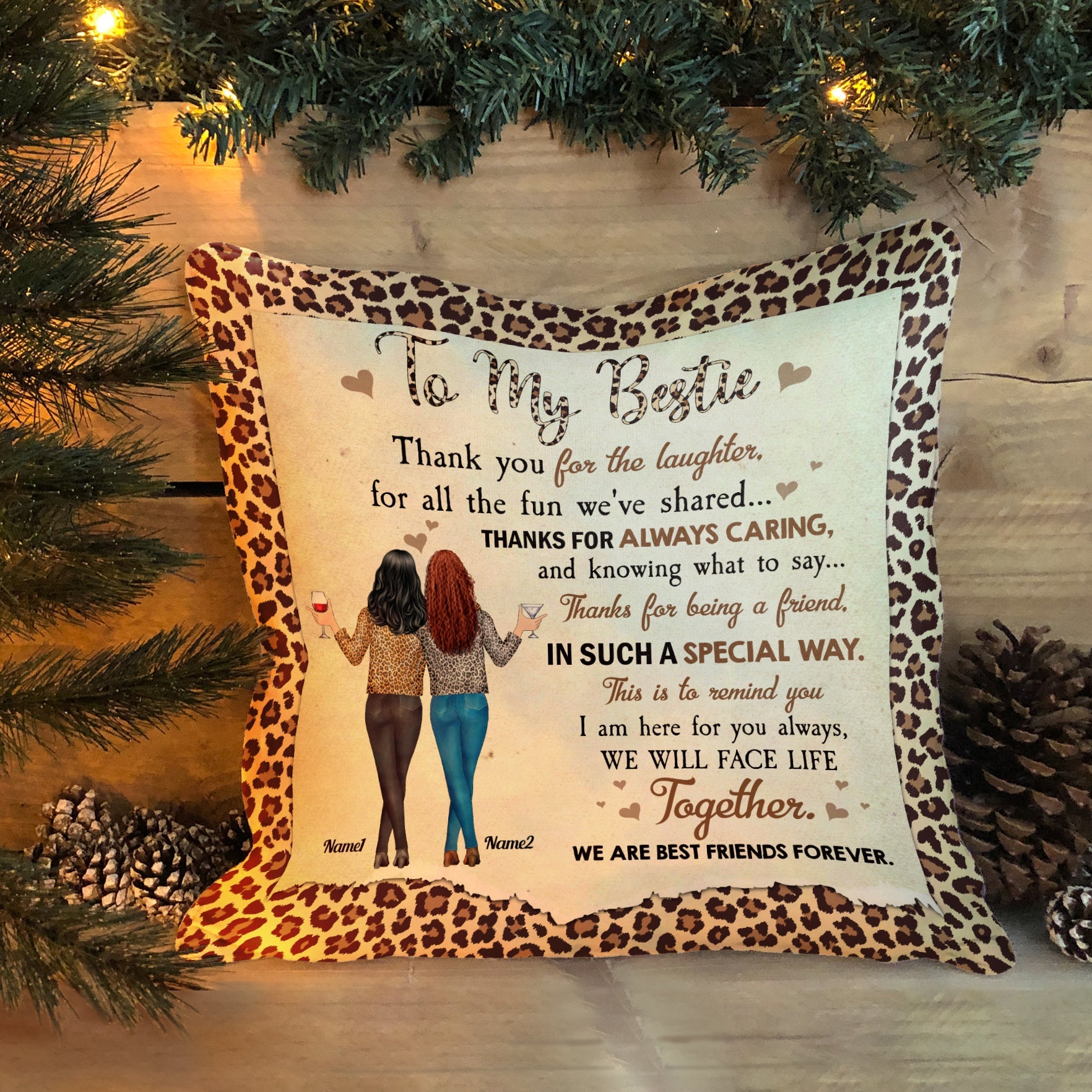 To My Bestie Thanks For Always Caring - Personalized Pillow - Birthday Gift For Bestie, BFF, Soul Sister