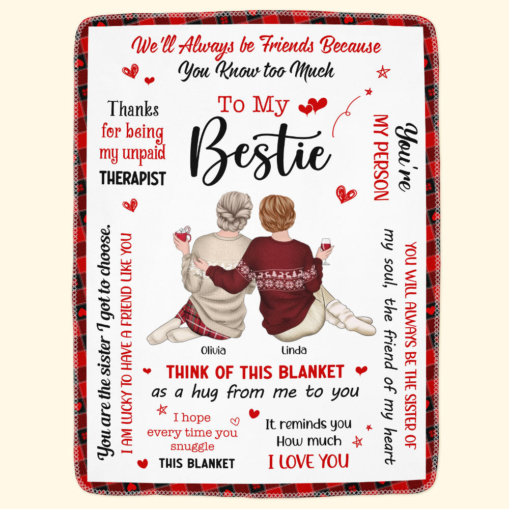 To My Bestie Think Of This Blanket As A Hug - Personalized Blanket