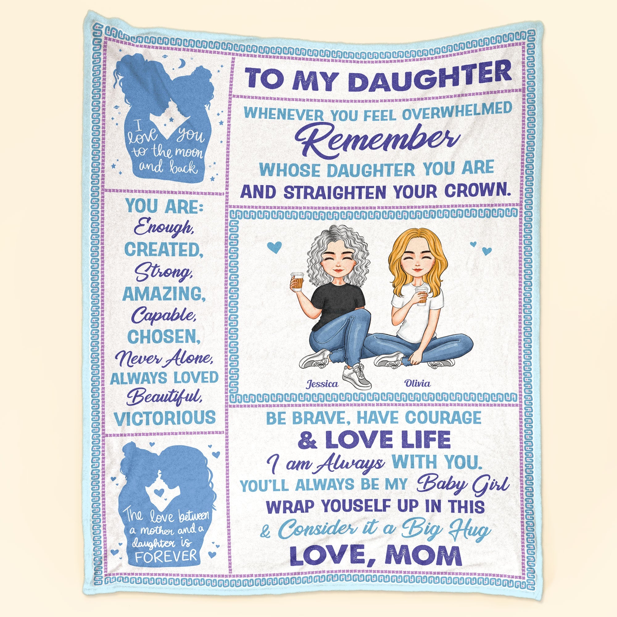 To My Daughter Love You To The Moon And Back - Personalized Blanket