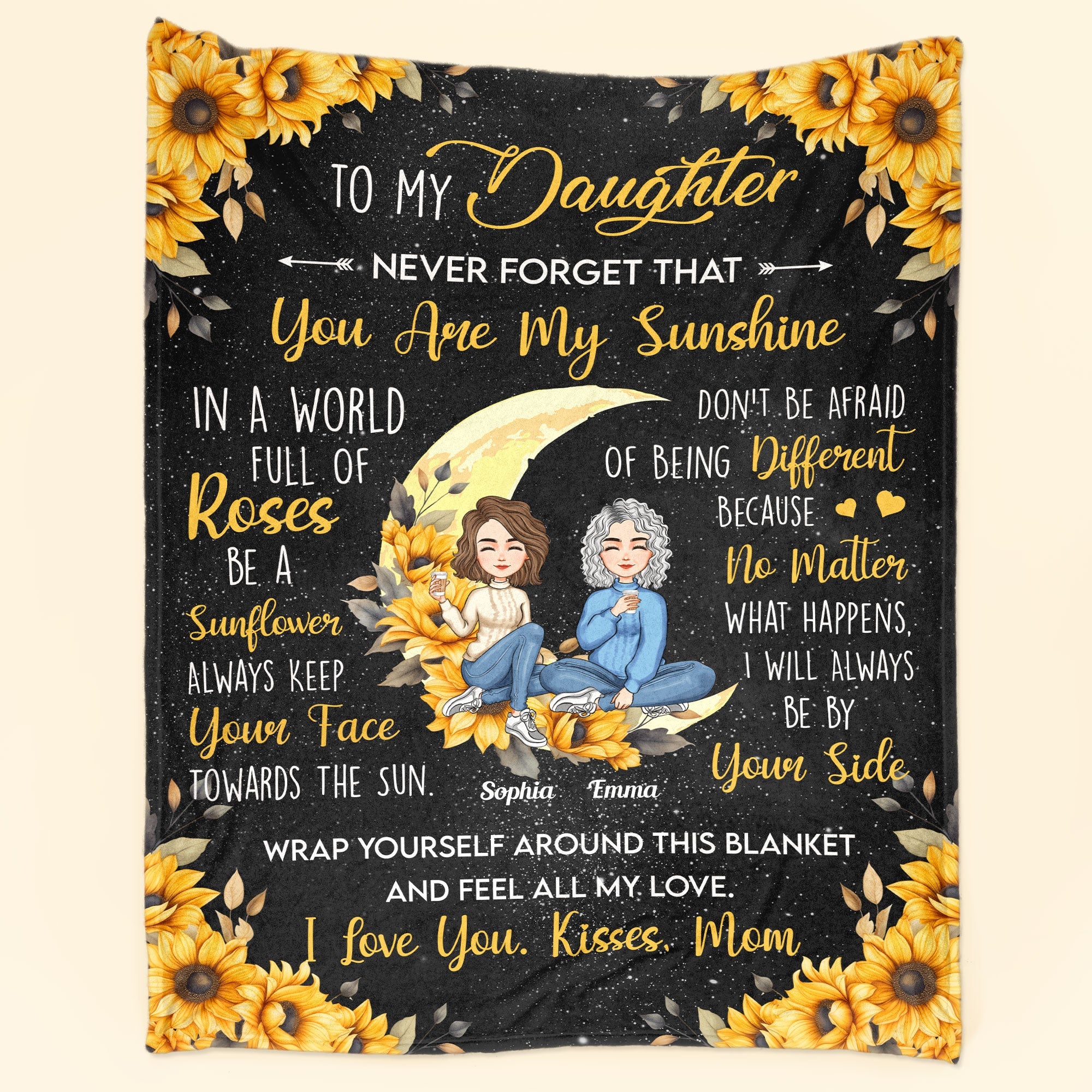 To My Daughter You Are My Sunshine Sunflower - Personalized Blanket