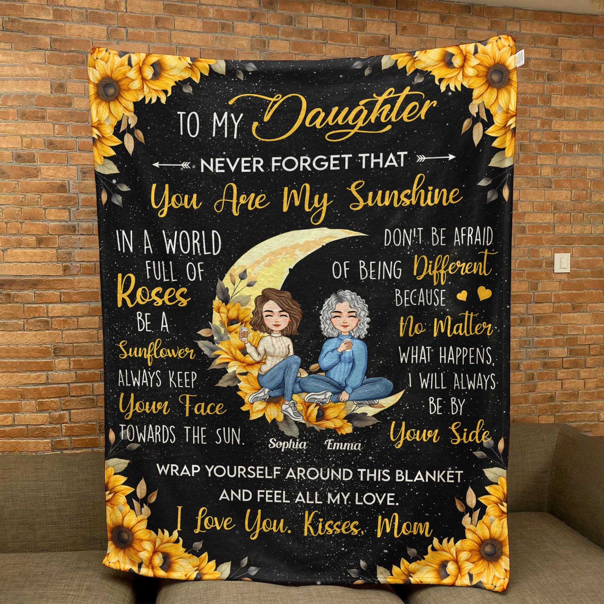 To My Daughter You Are My Sunshine Sunflower - Personalized Blanket