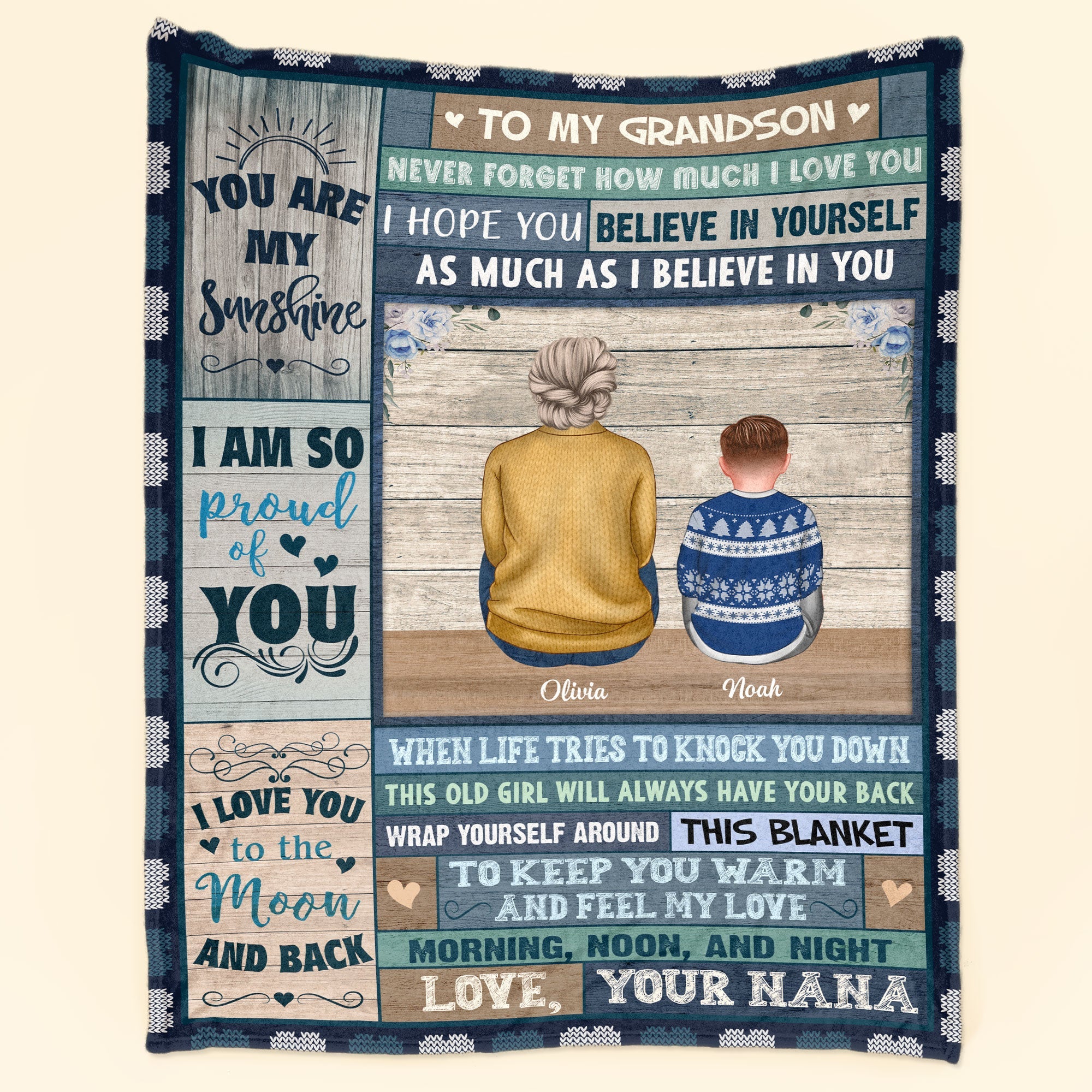 To My Grandson I Love You - Personalized Photo Blanket