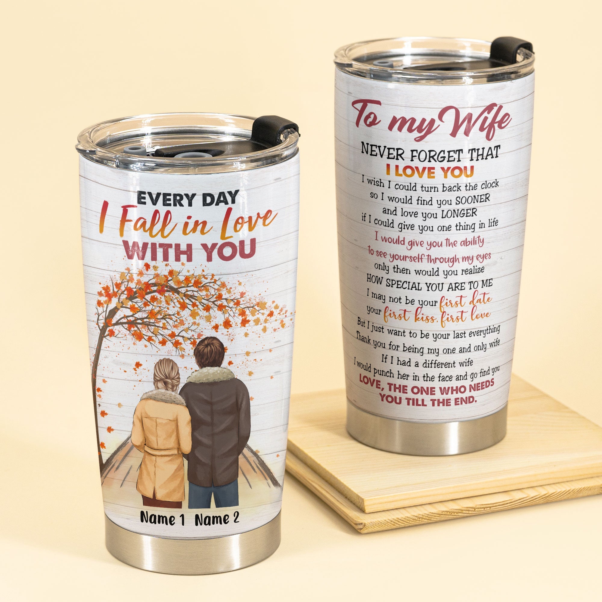 To My Wife, Every Day I Fall In Love With You, Personalized Tumbler, Couple Anniversary Gift, Husband & Wife-Macorner