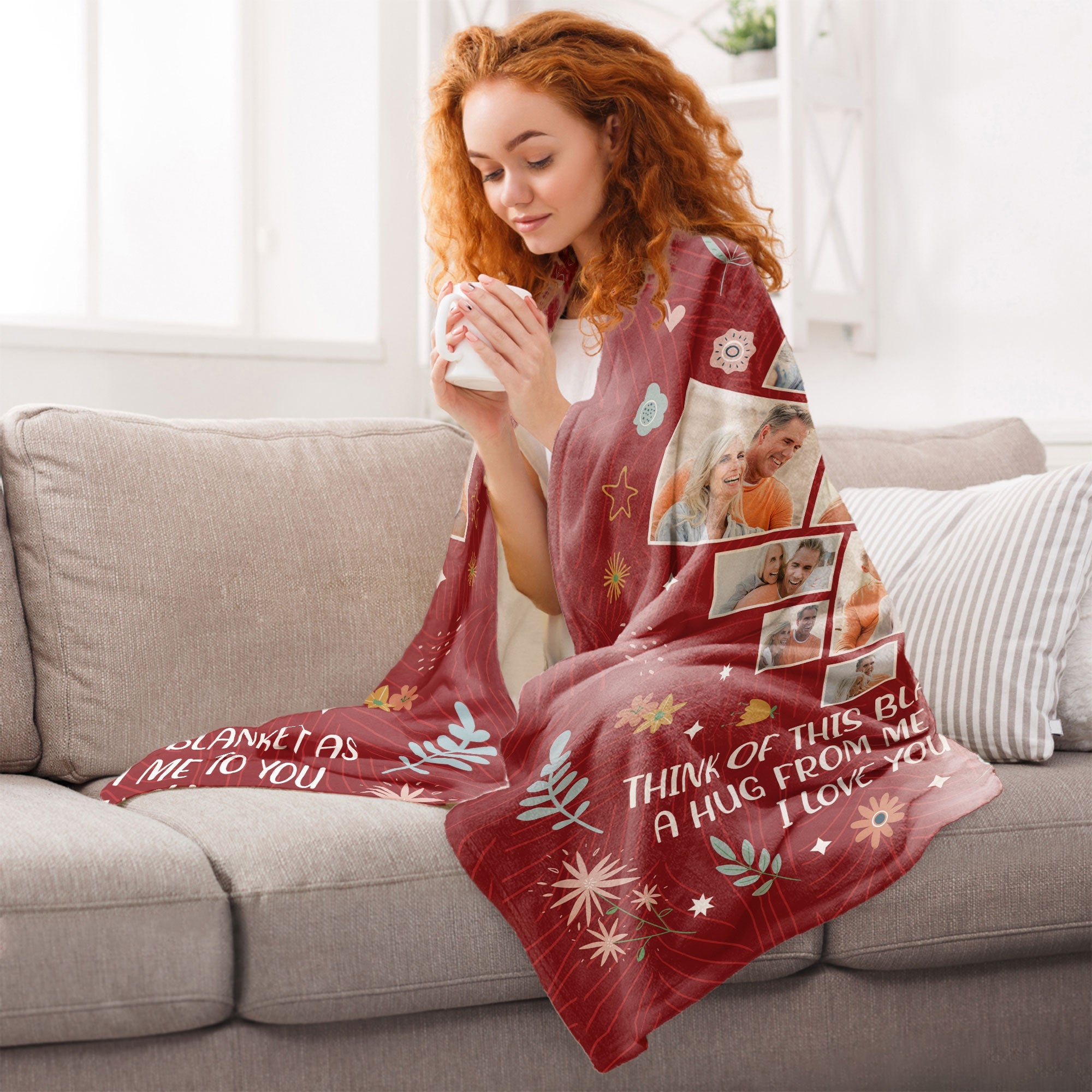 To My Wife Think Of This Blanket As A Hug - Personalized Photo Blanket