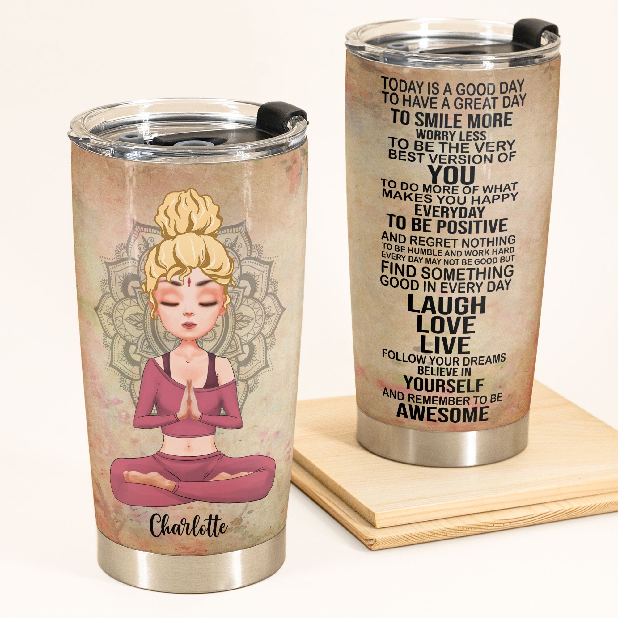 Today Is A Good Day - Personalized Tumbler Cup - Gift For Yoga Lover - Yoga Girl Illustration