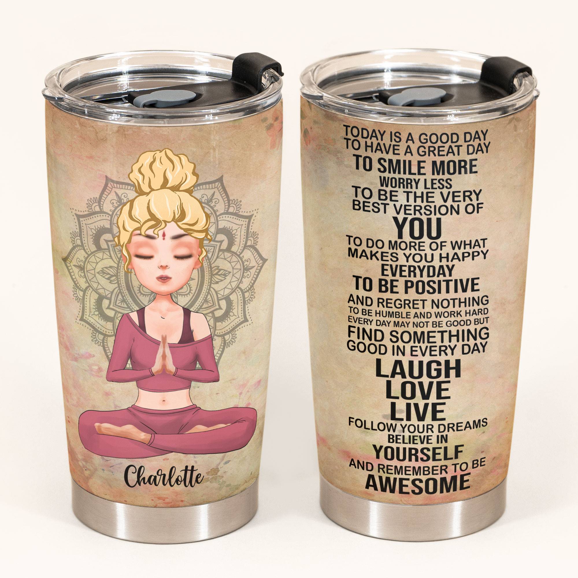 Today Is A Good Day - Personalized Tumbler Cup - Gift For Yoga Lover - Yoga Girl Illustration