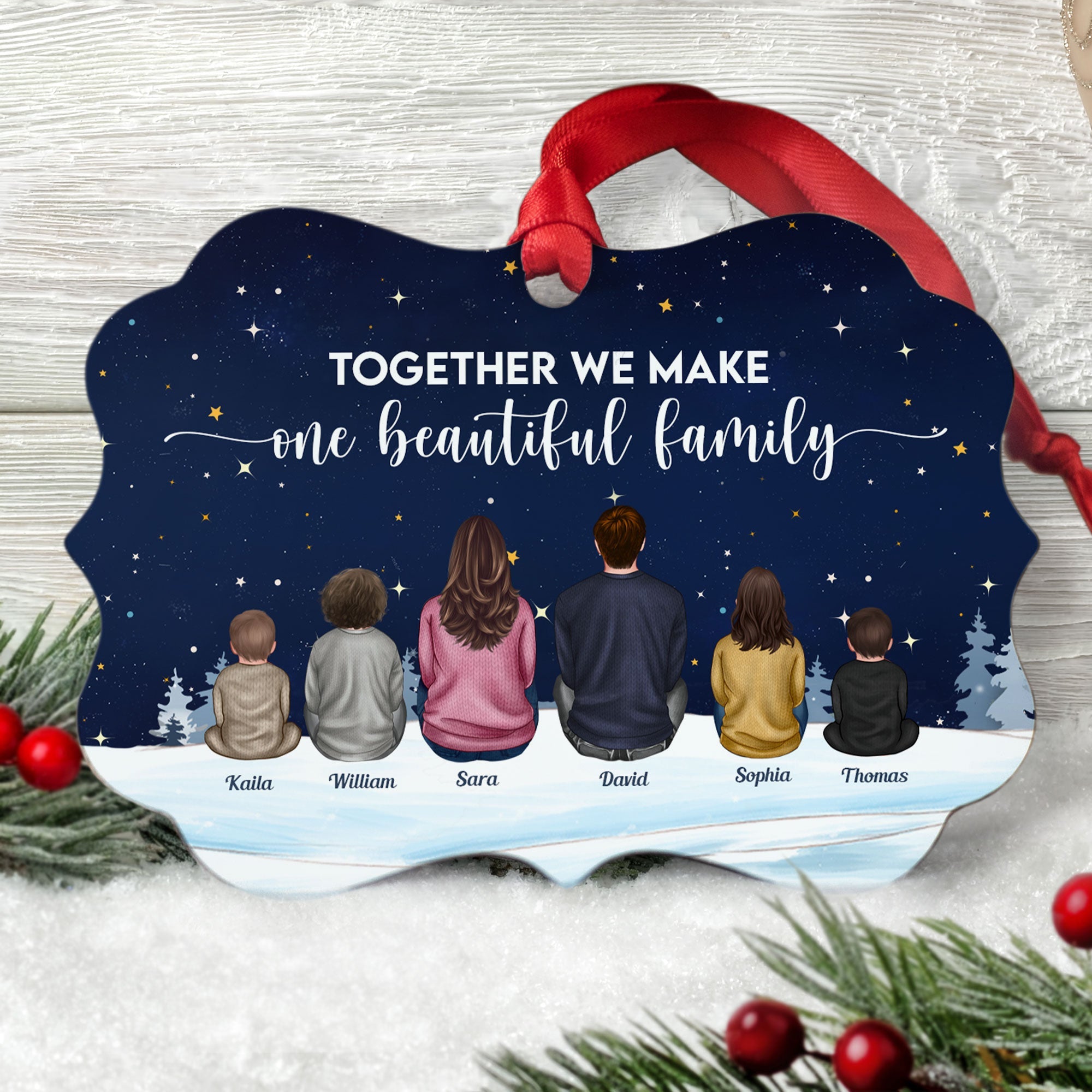 Together We Make One Beautiful Family - Personalized Aluminum/Wooden Ornament