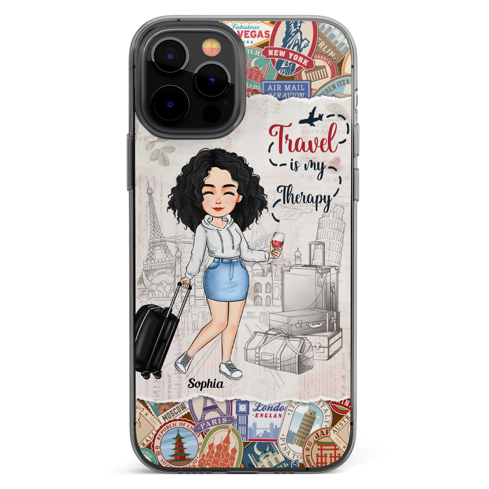 Travel Is My Therapy - Personalized Clear Phone Case