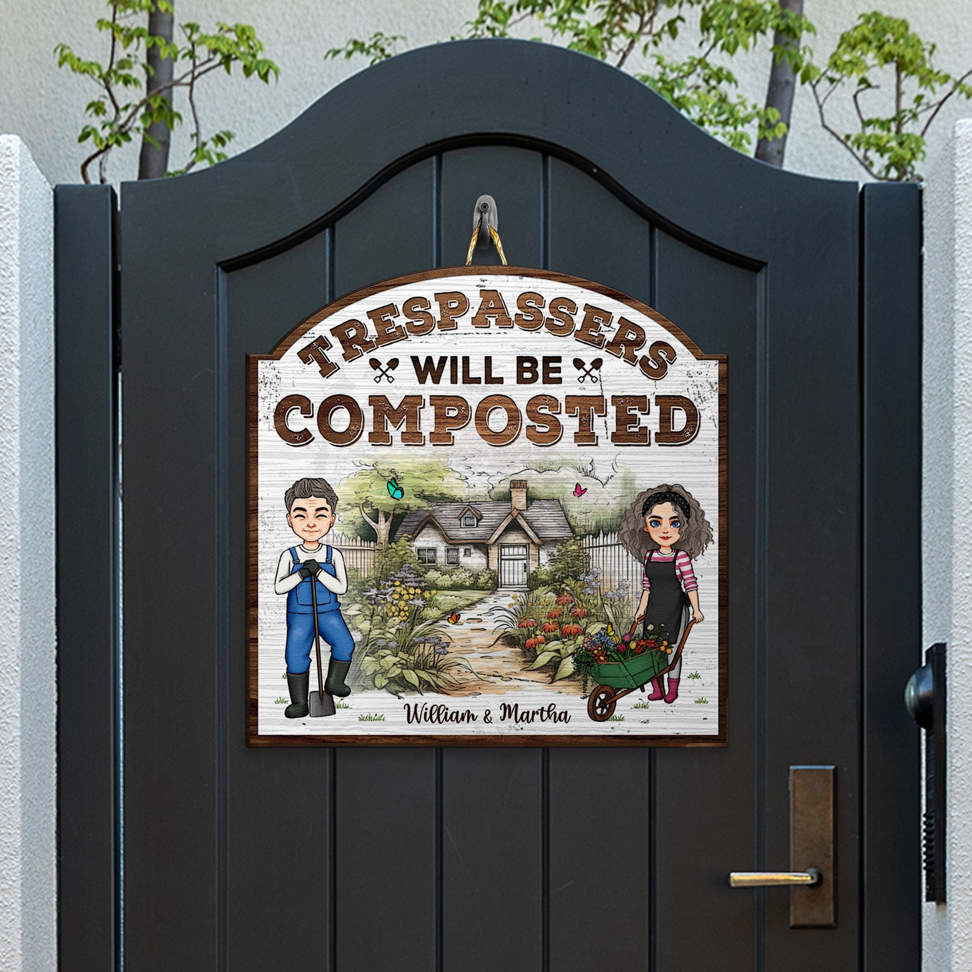 Trespassers Will Be Composted - Personalized Custom Shaped Wood Sign