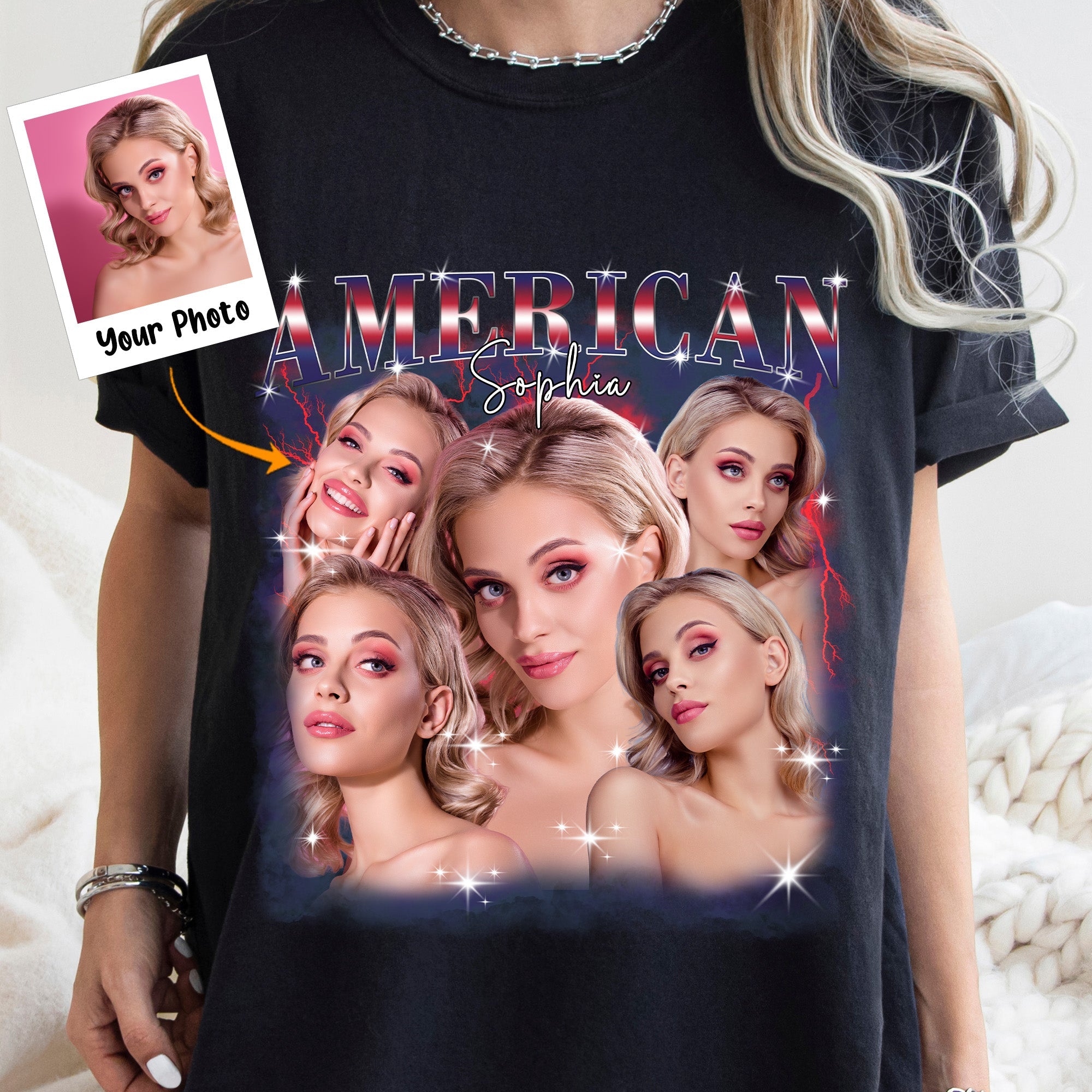 USA American Pride Bootleg Style Custom Photo - Personalized Photo Shirt