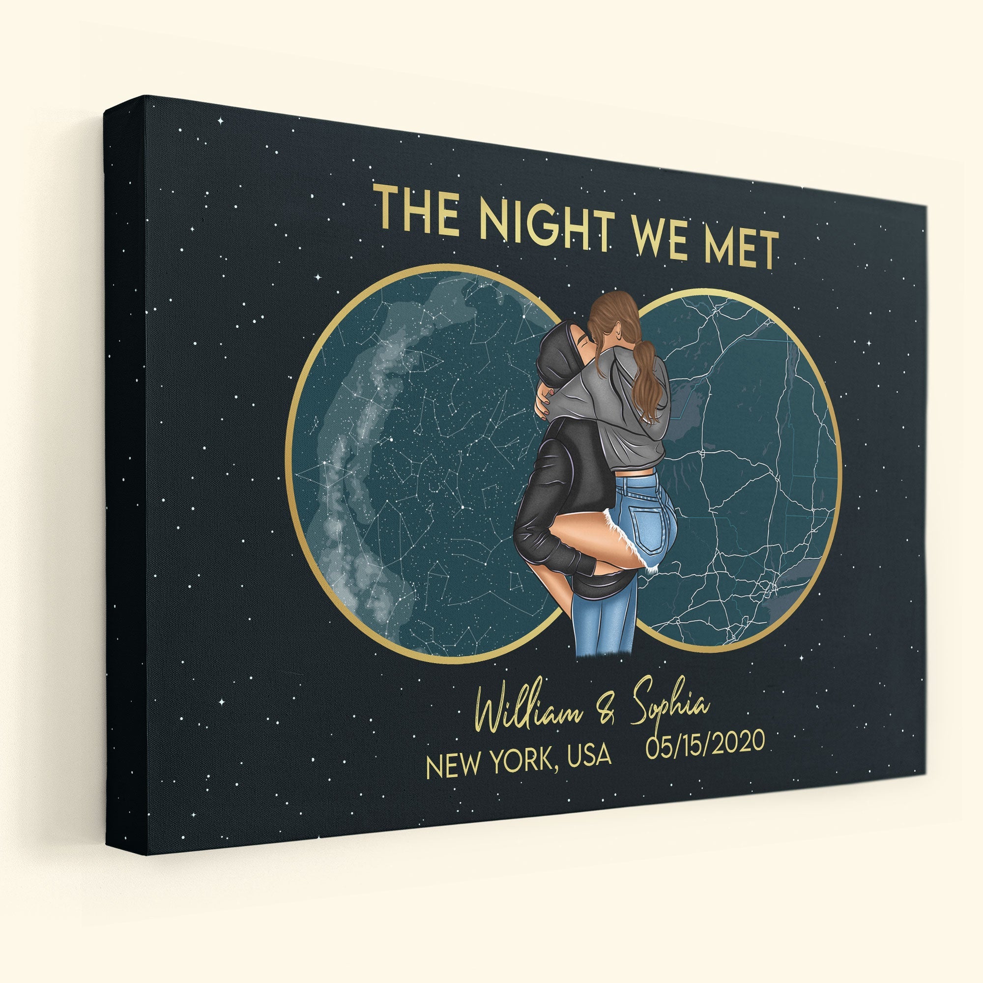 Under These Stars Custom Night Sky & Map - Personalized Wrapped Canvas