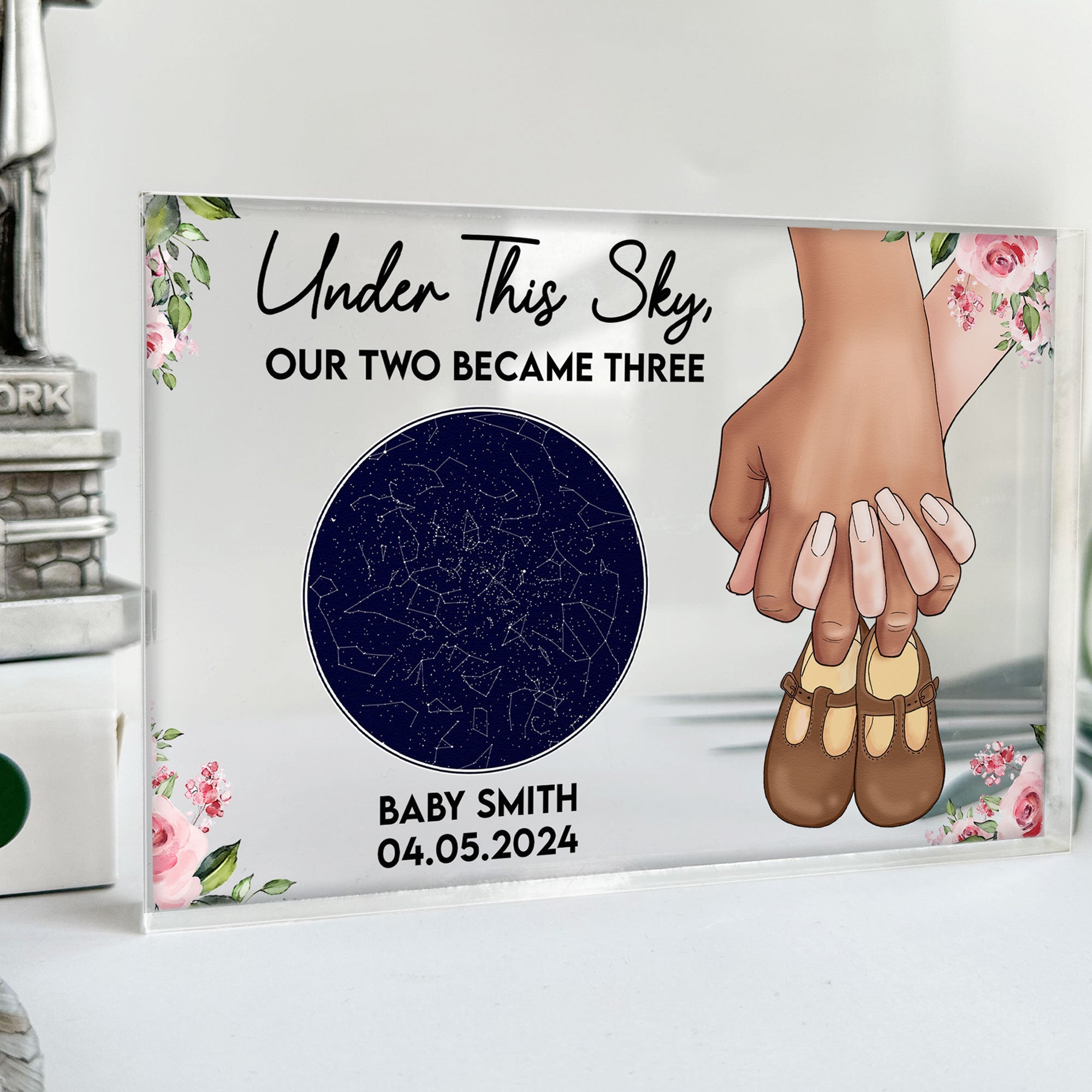 Under This Sky, Our Two Became Three - Personalized Acrylic Plaque - Star Map