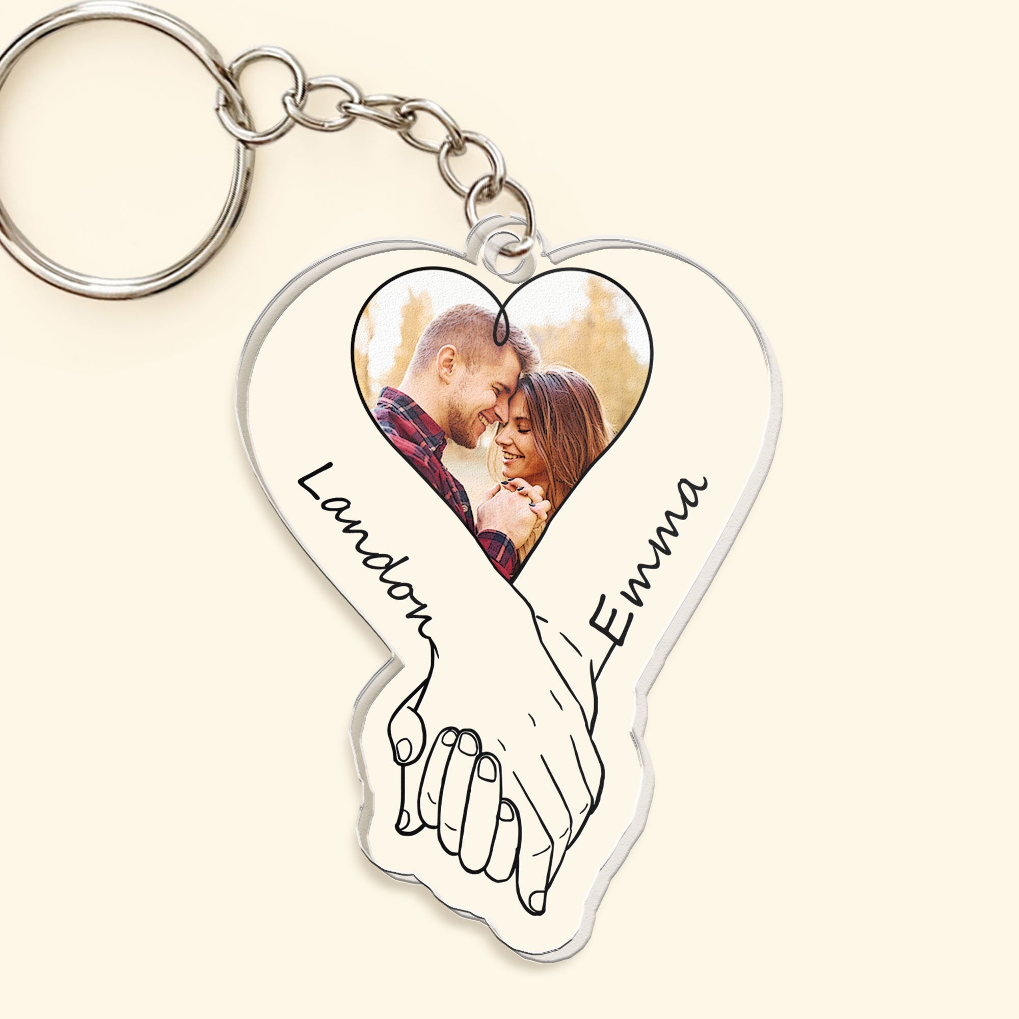 Upload Photo Couples Anniversary Holding Hands - Personalized Acrylic Photo Keychain