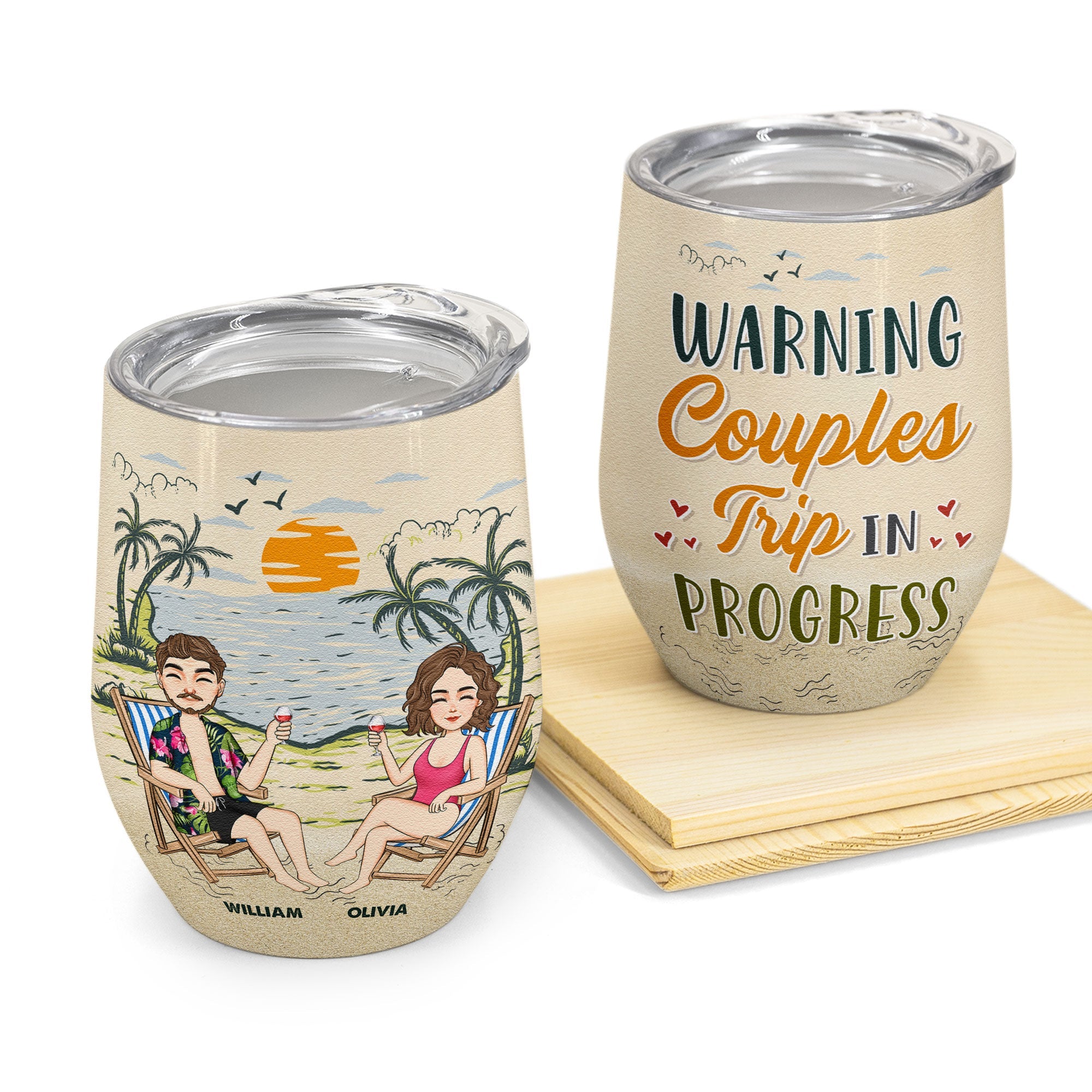 Warning Couples Trip In Progress - Personalized Wine Tumbler