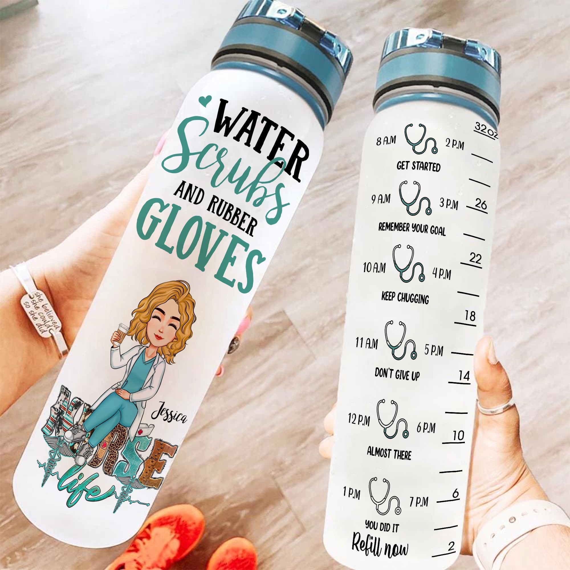 Water Scrubs & Rubber Gloves - Personalized Tracker Bottle