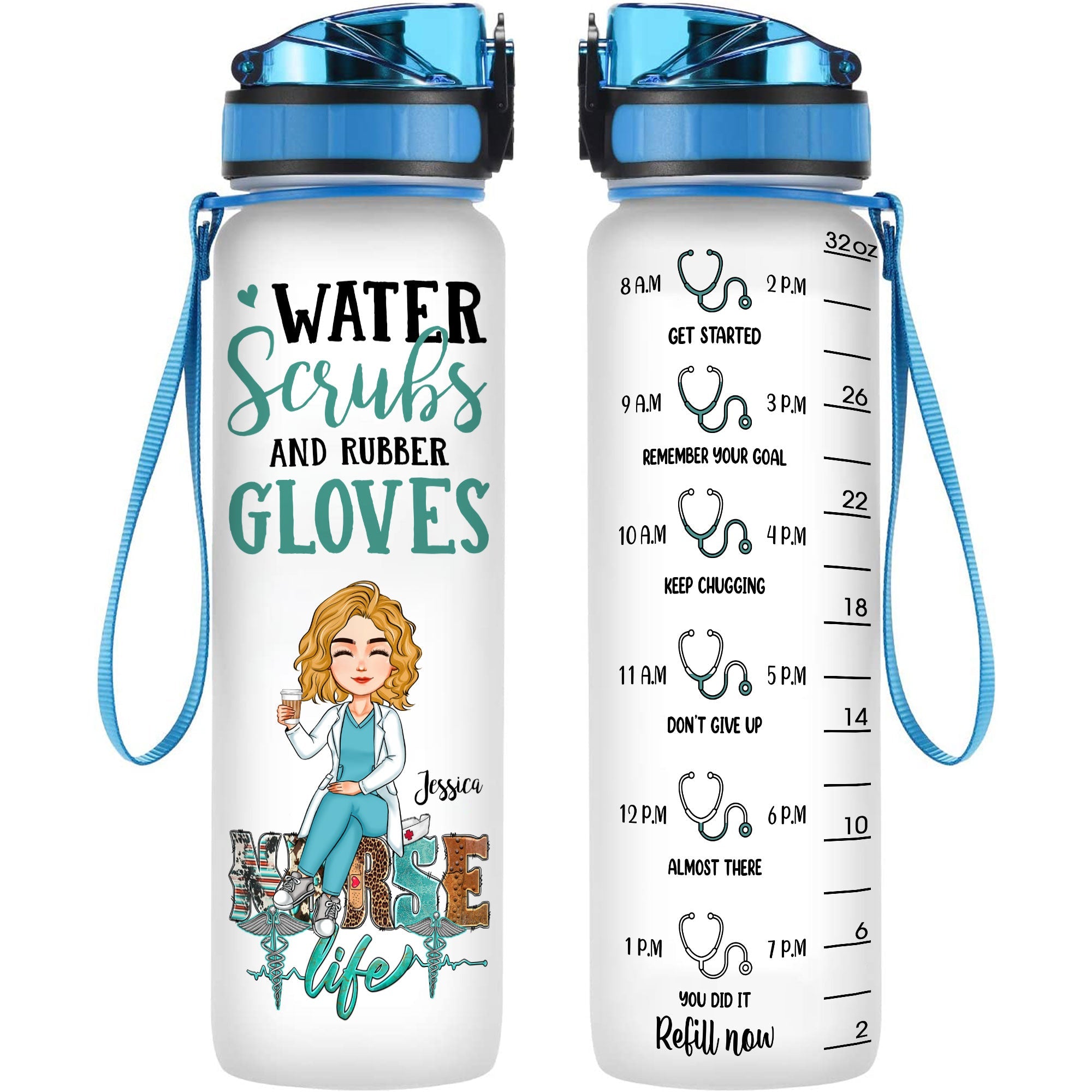 Water Scrubs & Rubber Gloves - Personalized Tracker Bottle