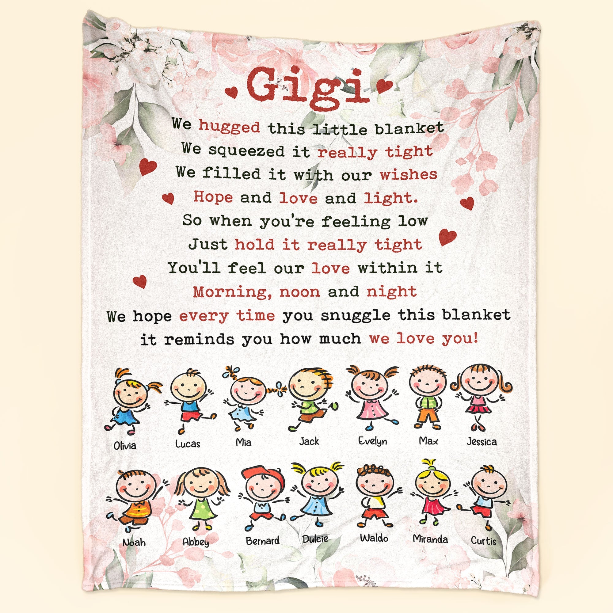 We Hugged This Little Blanket - Up To 14 Kids - Personalized Blanket