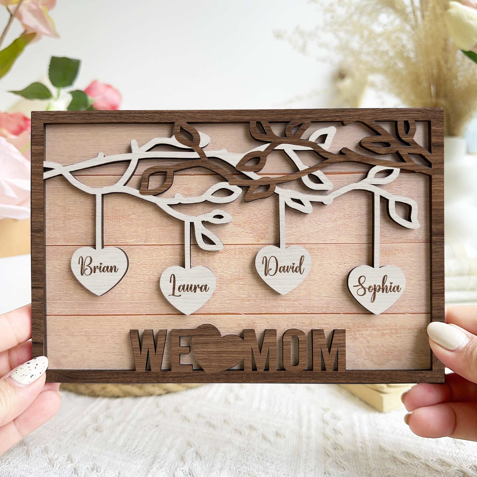 We Love You Mom - Personalized Wooden Plaque