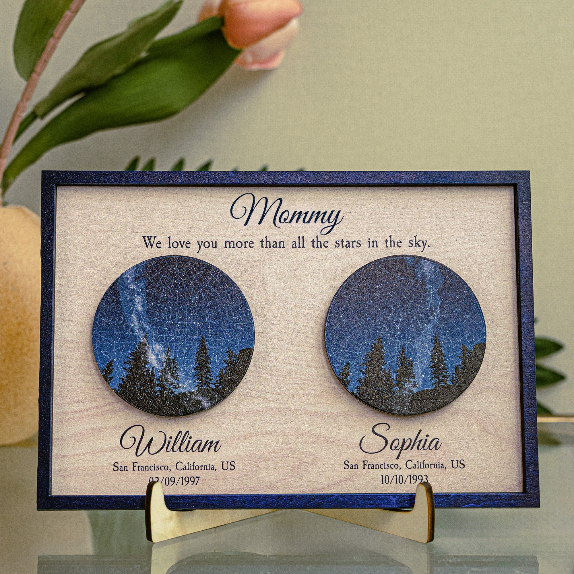 We Love You Mom Star Map - Personalized 2 Layers Wooden Plaque