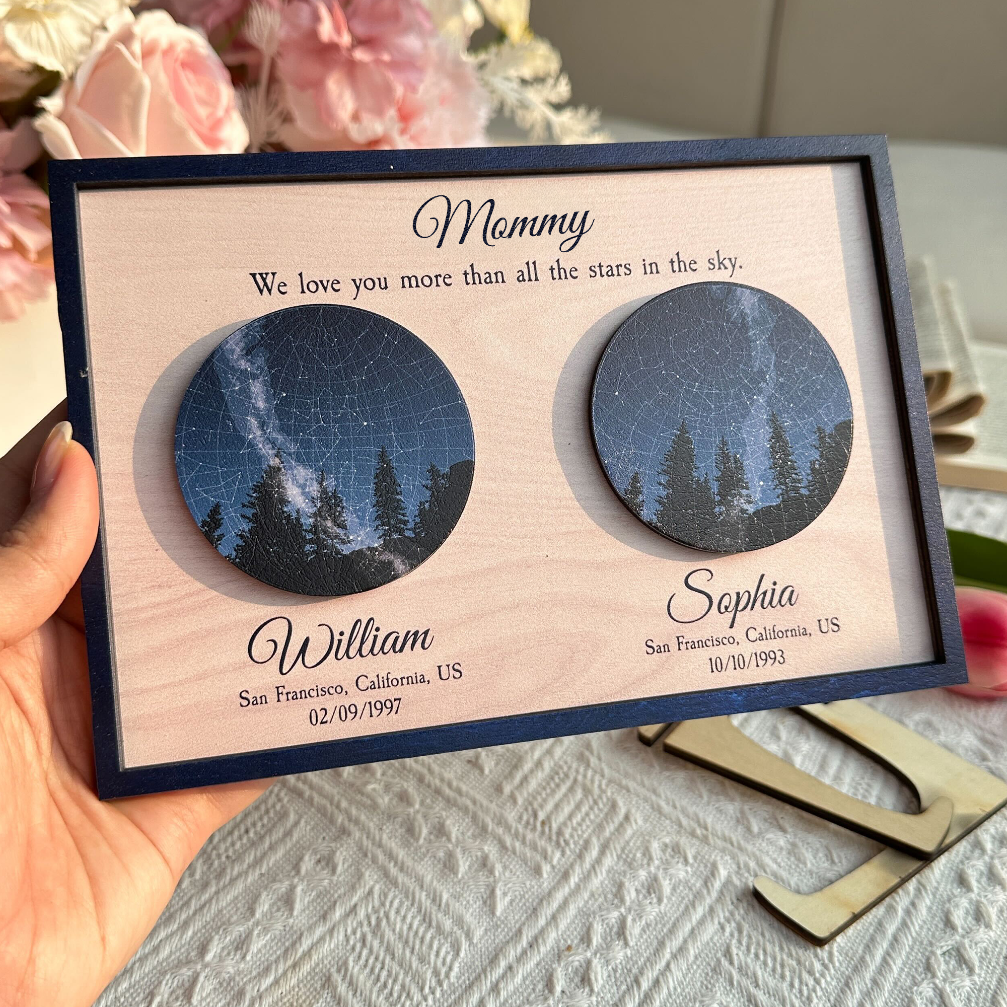 We Love You Mom Star Map - Personalized 2 Layers Wooden Plaque