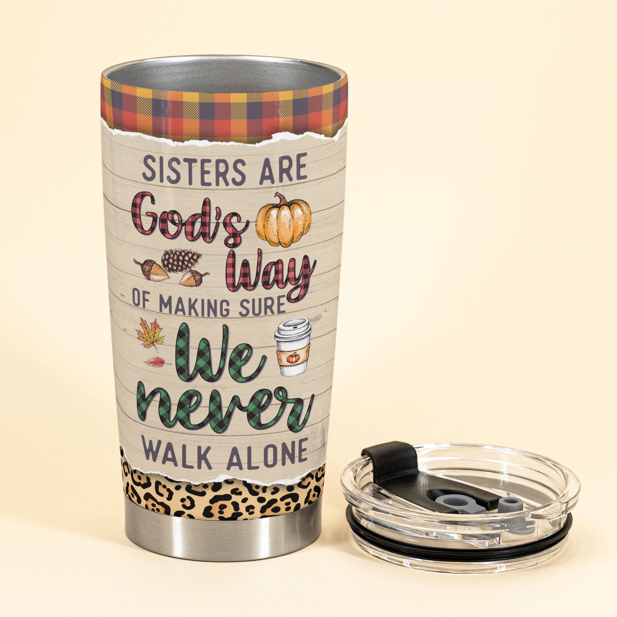 We Never Walk Alone - Personalized Tumbler Cup - Fall Season Gift For Sisters - Standing Girls