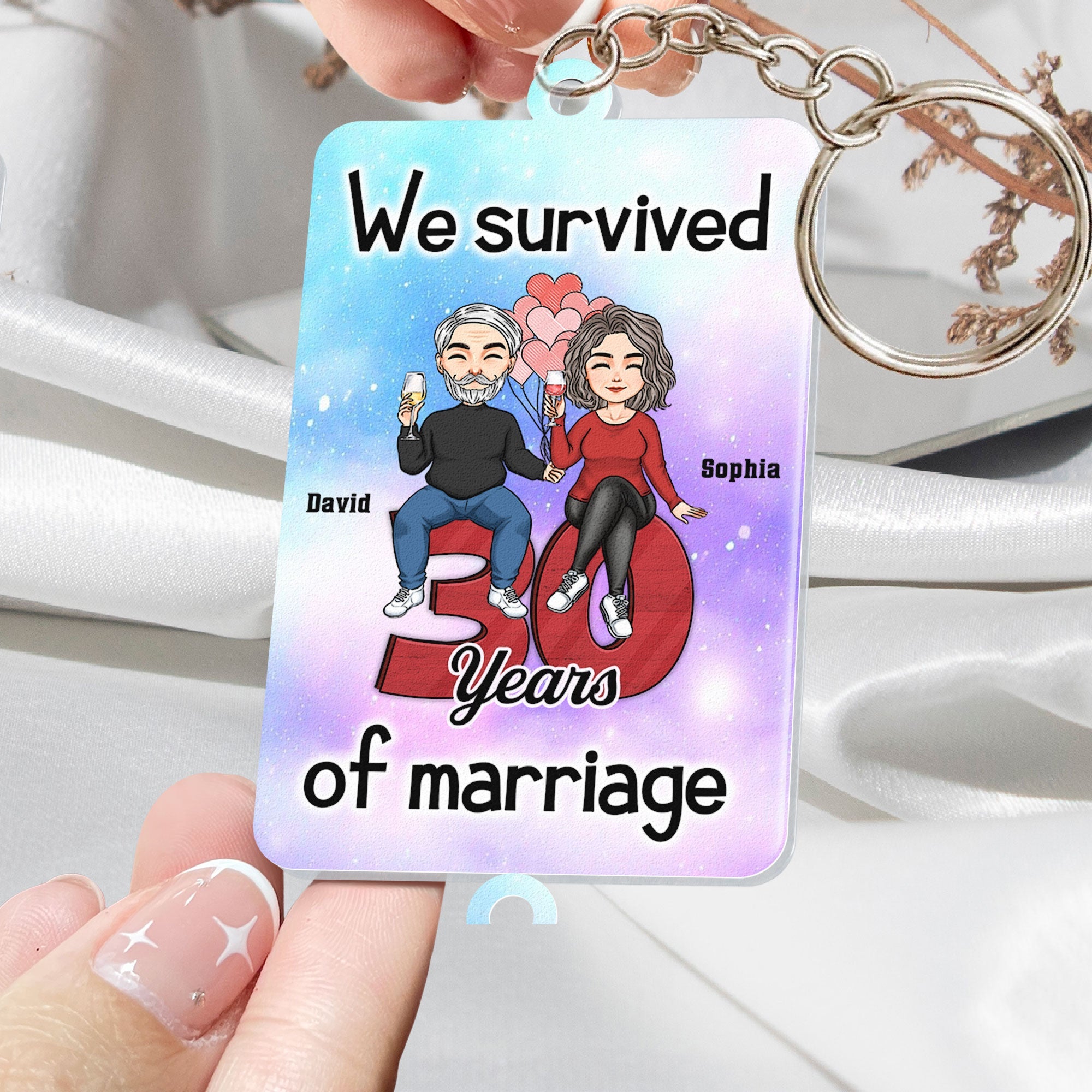 We Survived Many Years Of Marriage - Personalized Acrylic Keychain