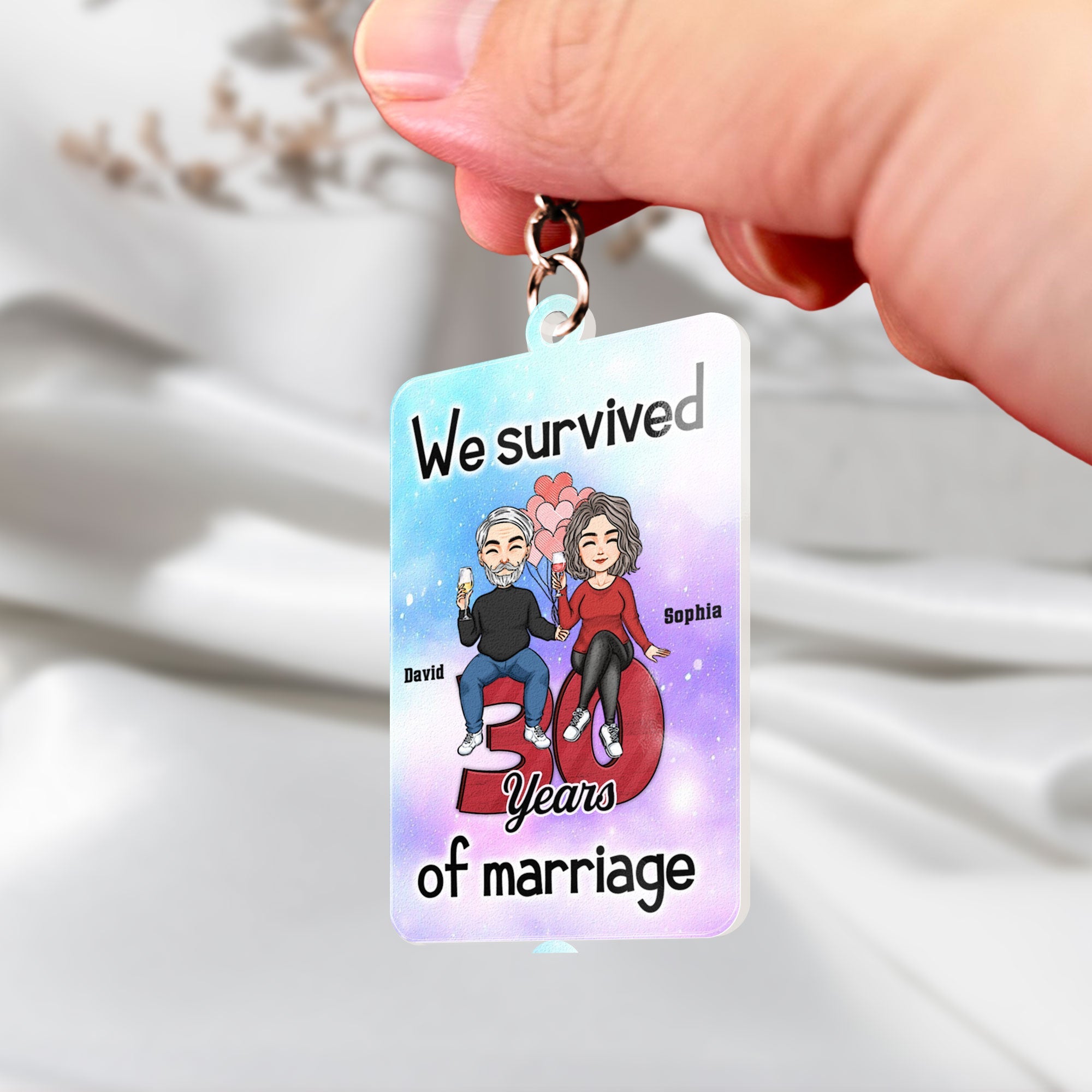 We Survived Many Years Of Marriage - Personalized Acrylic Keychain