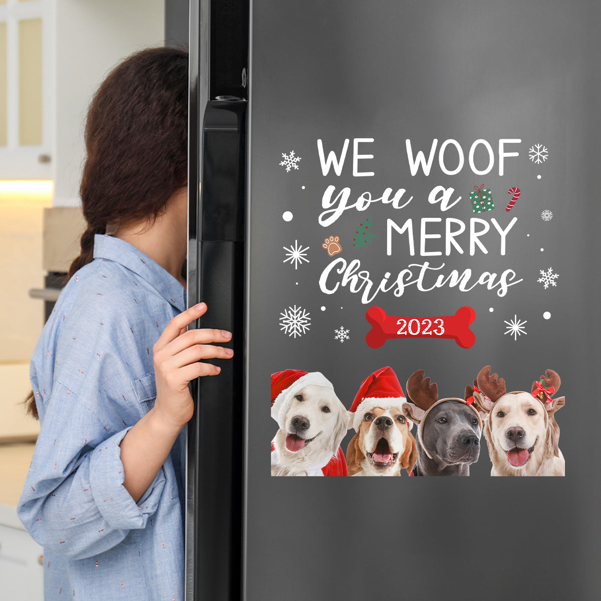 We Woof You A Merry Christmas Dogs - Personalized Photo Decal