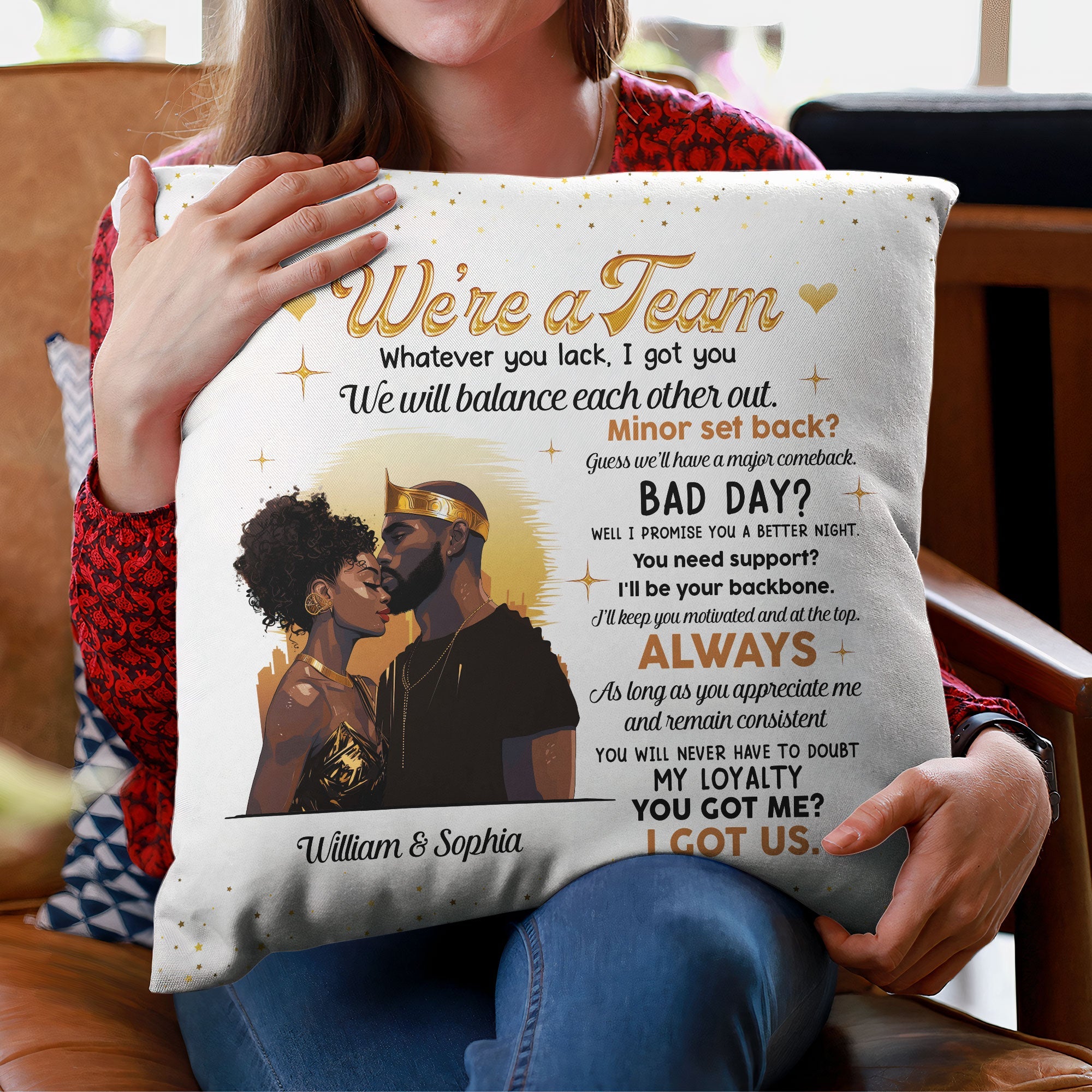 We're A Team I Got Us Black African Couple - Personalized Pillow (Insert Included)