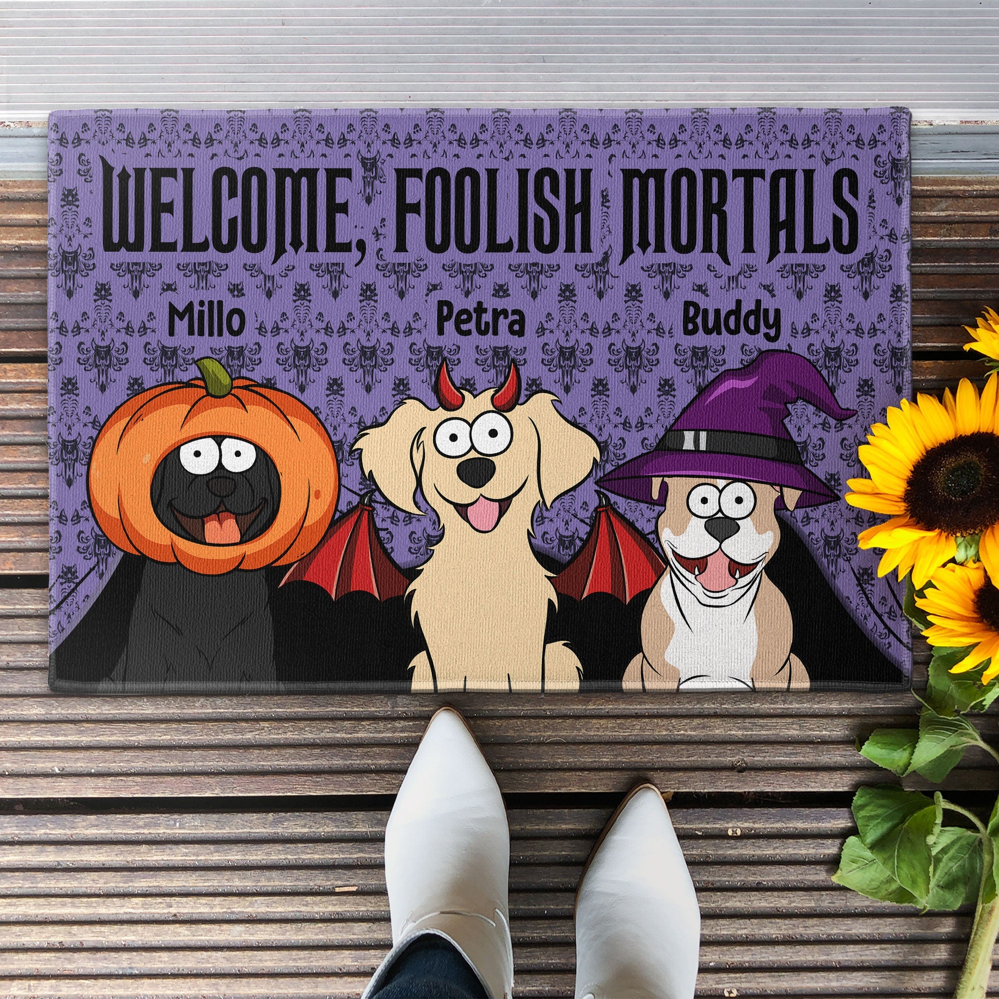 Welcome Foolish Mortals - Dog Version - Personalized Doormat