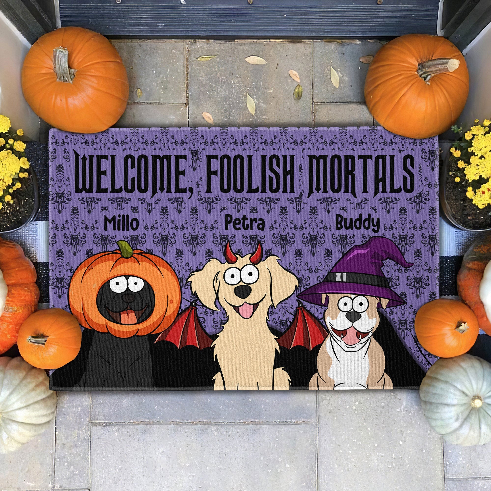 Welcome Foolish Mortals - Dog Version - Personalized Doormat