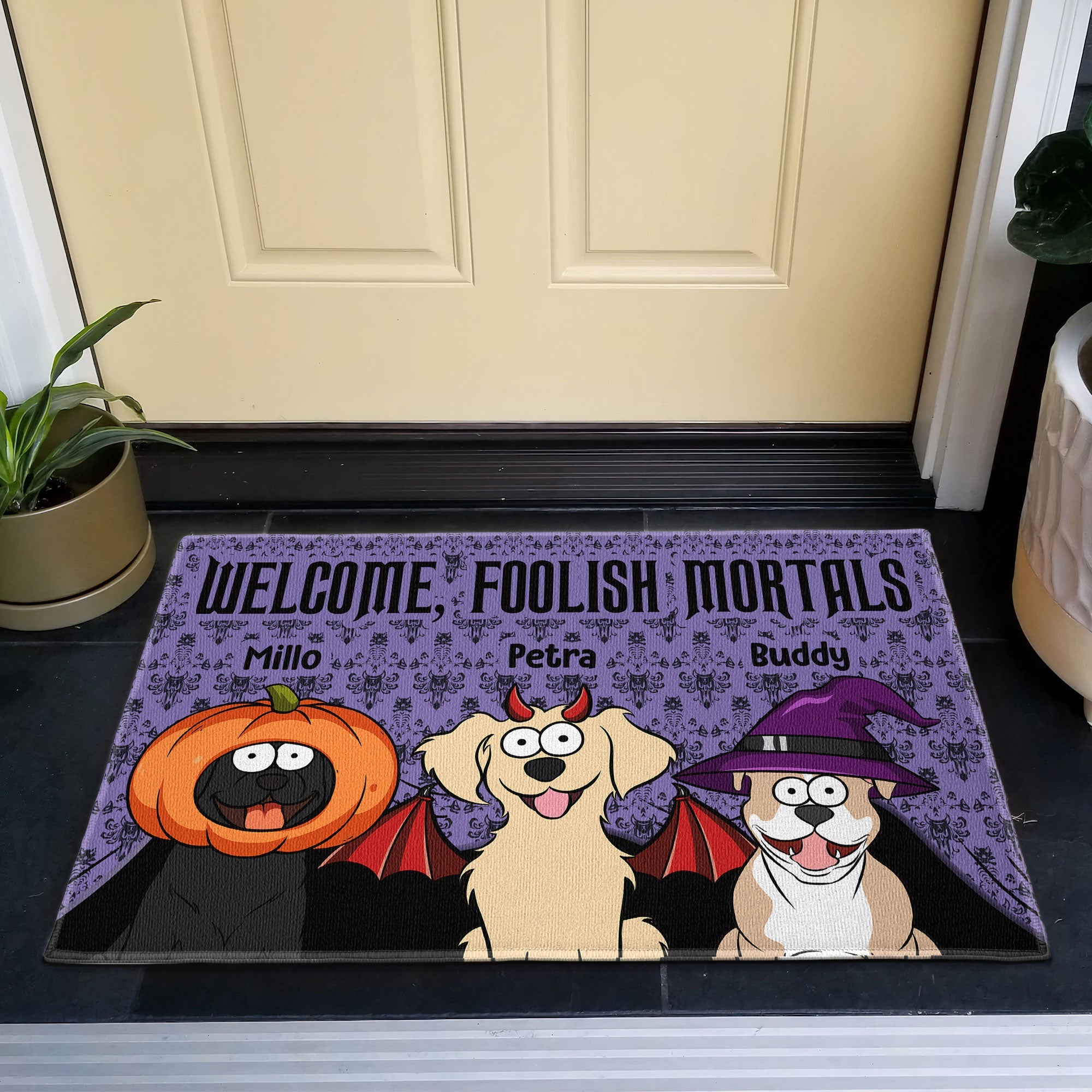 Welcome Foolish Mortals - Dog Version - Personalized Doormat