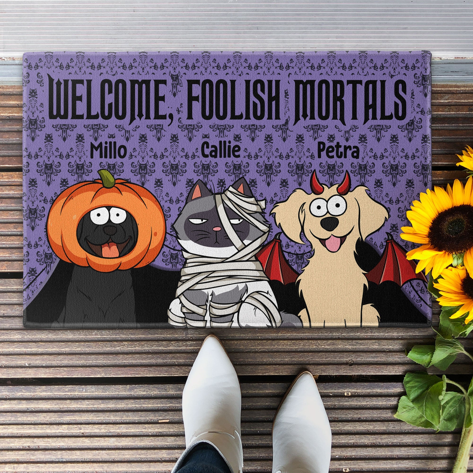 Welcome Foolish Mortals - Pet Version - Personalized Doormat