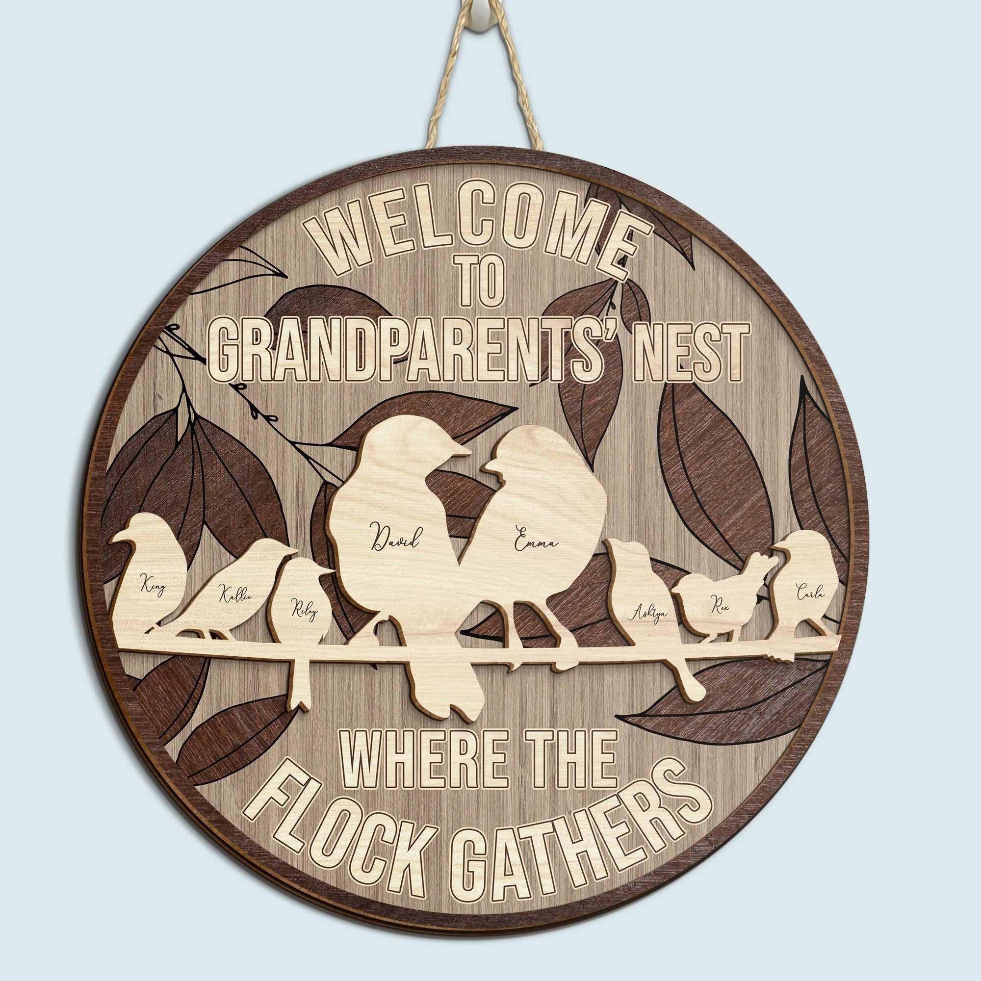 Welcome To Grandparents Nest Where The Flock Gathers - Personalized 2 Layers Wood Sign