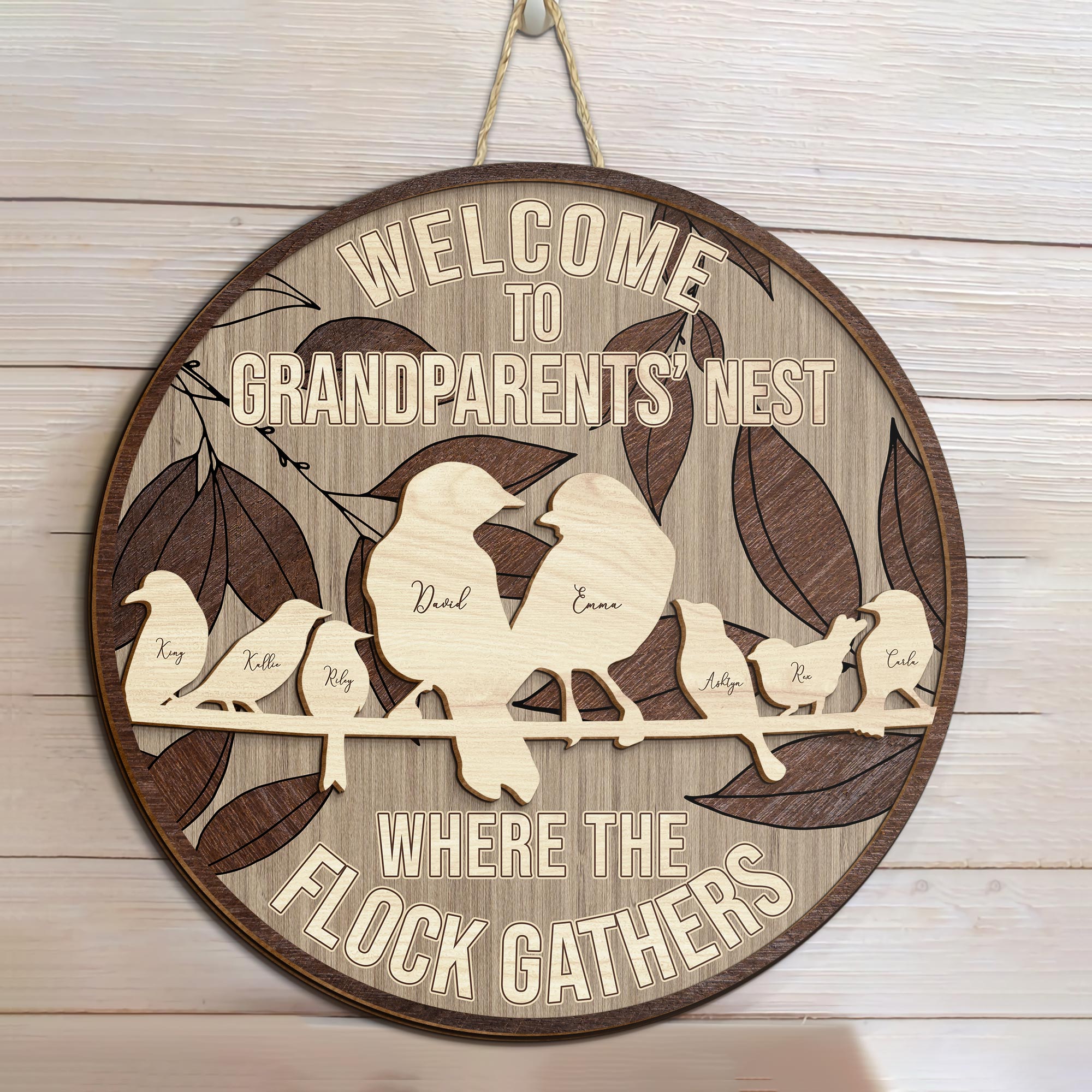 Welcome To Grandparents Nest Where The Flock Gathers - Personalized 2 Layers Wood Sign