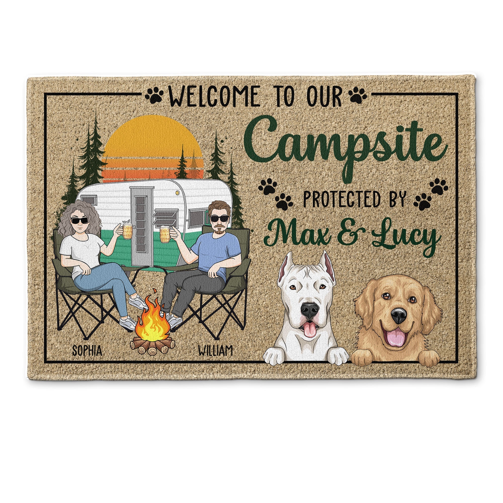 Welcome To Our Campsite Protected By Dogs - Personalized Doormat