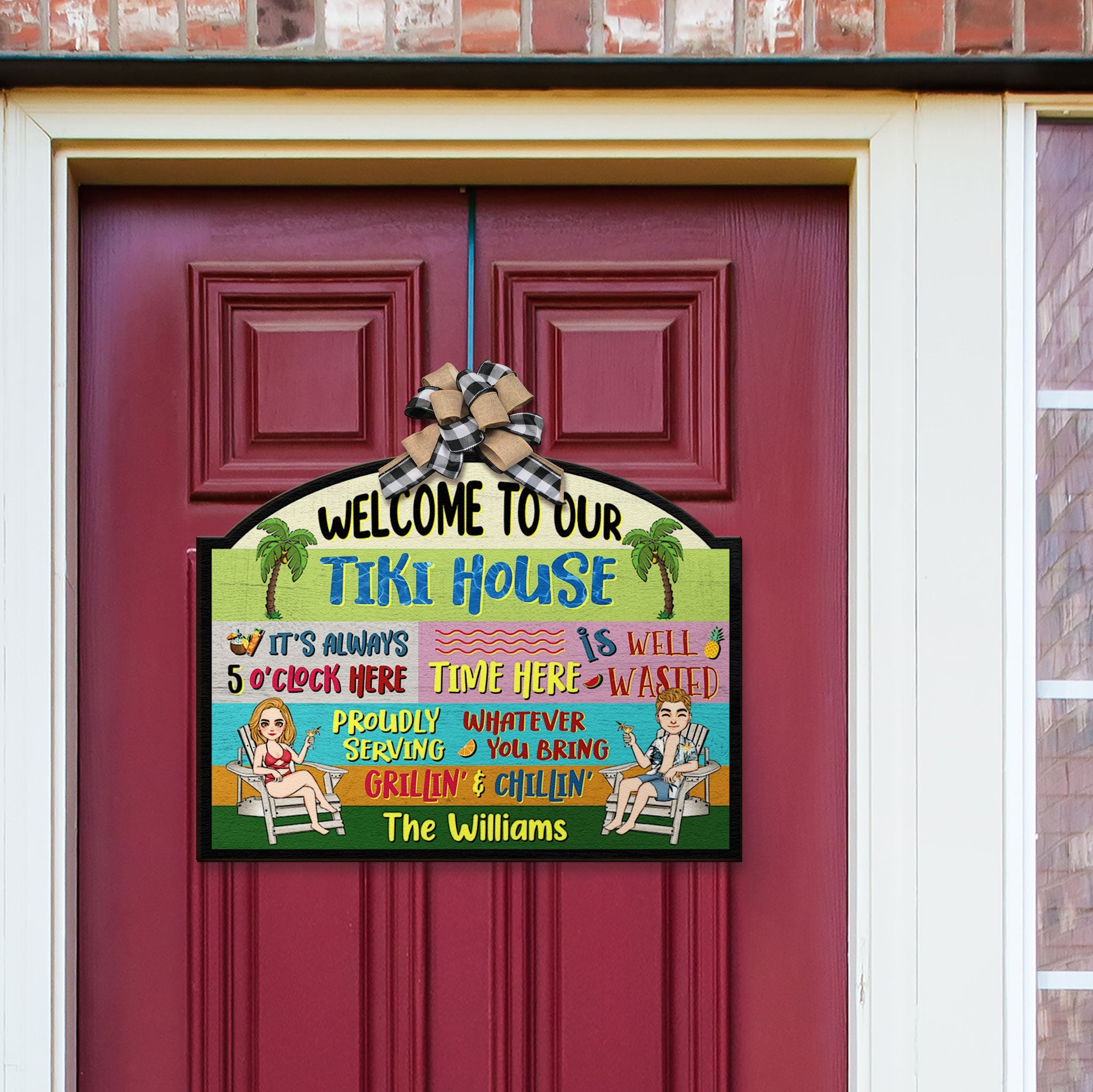 Welcome To Our Tiki House - Personalized Custom Shaped Wood Sign