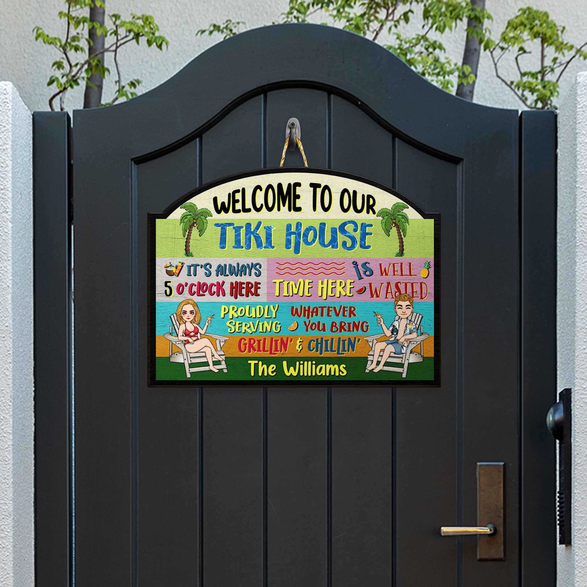 Welcome To Our Tiki House - Personalized Custom Shaped Wood Sign