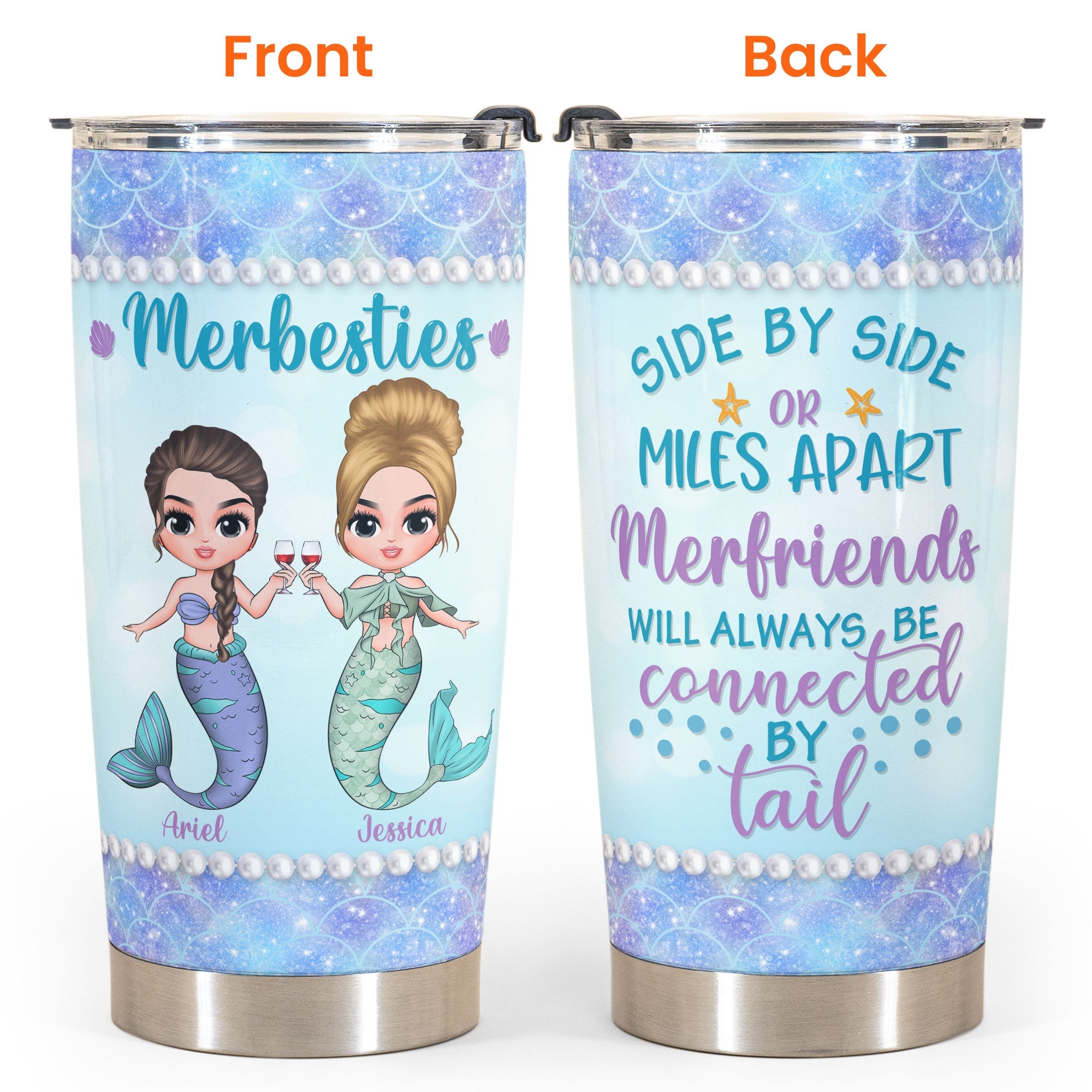 We'll Always Connected By Tail - Personalized Tumbler Cup - Birthday Gift For Merfriends, Mermaid Squad, Beach Lovers