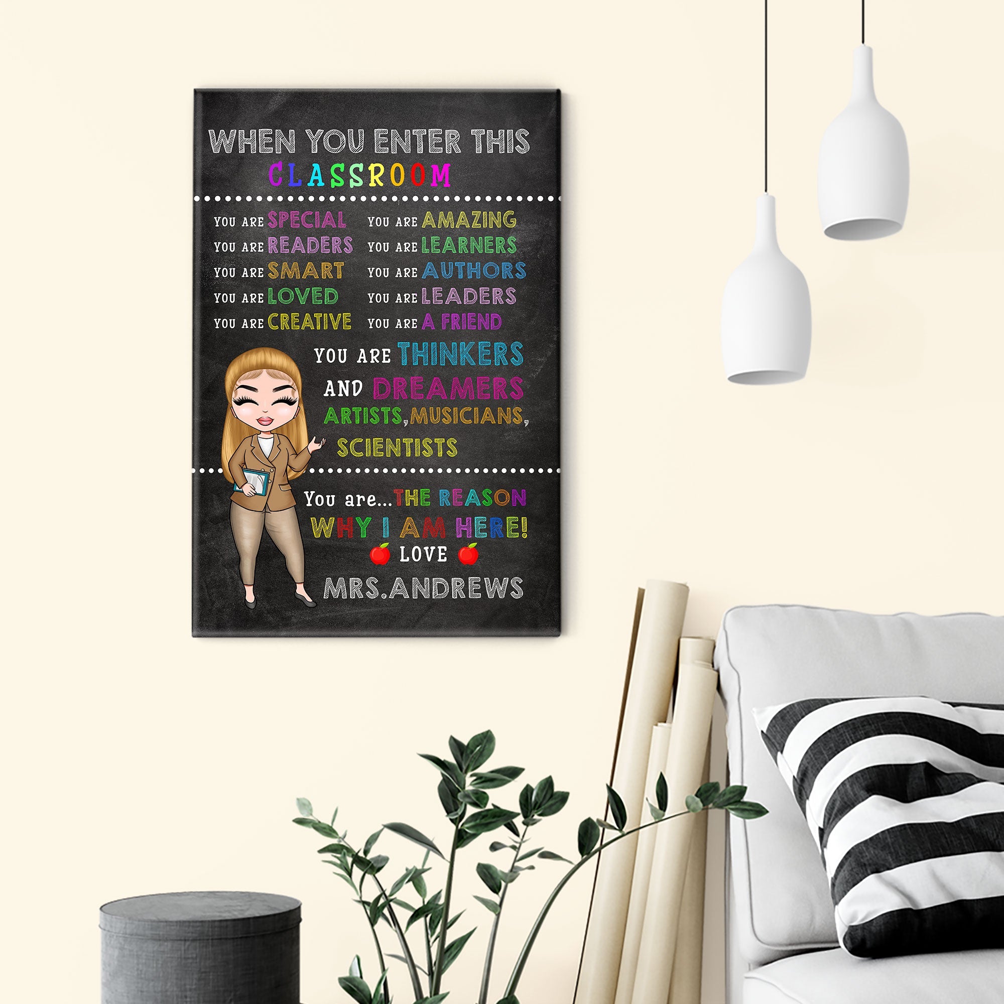 When You Enter This Classroom - Personalized Poster/Canvas -  Gift For Teacher - Cartoon Teacher