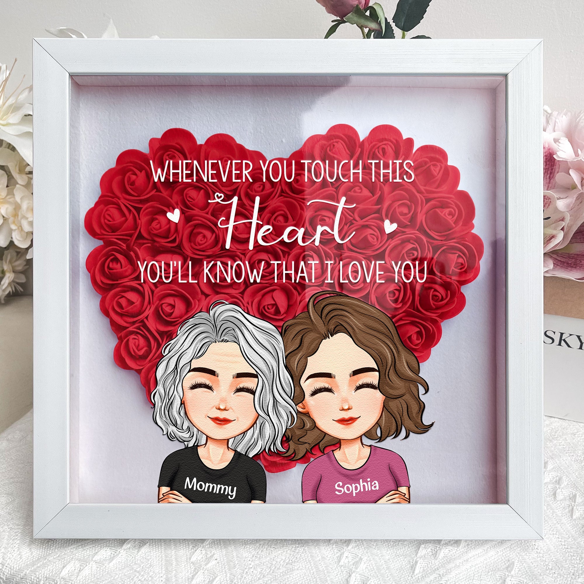 Whenever You Touch This Heart - Personalized Flower Shadow Box