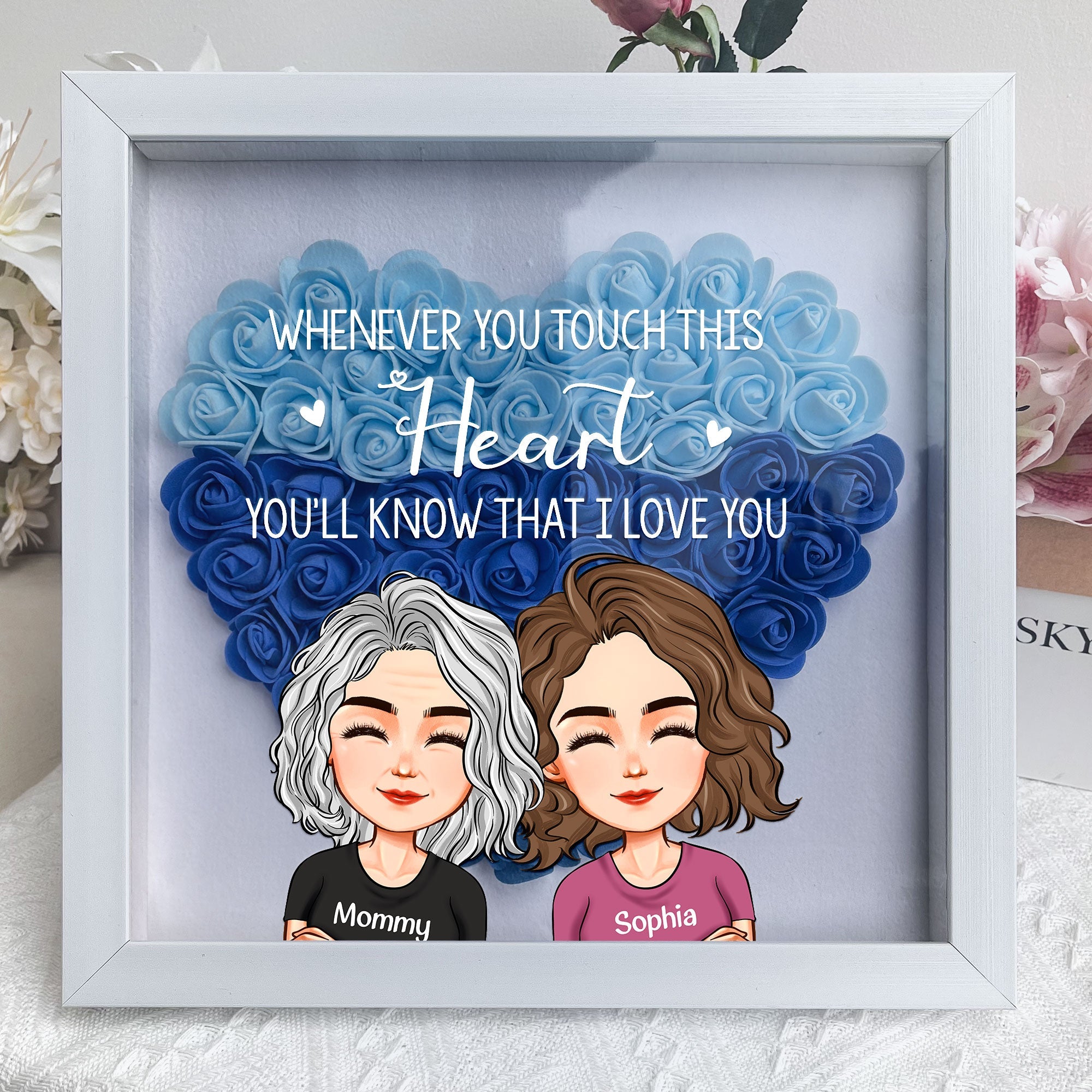 Whenever You Touch This Heart - Personalized Flower Shadow Box