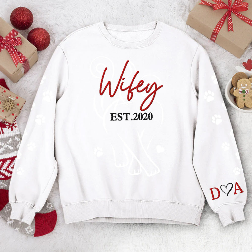 Wifey And Hubby - Custom Embroidered Sweatshirt