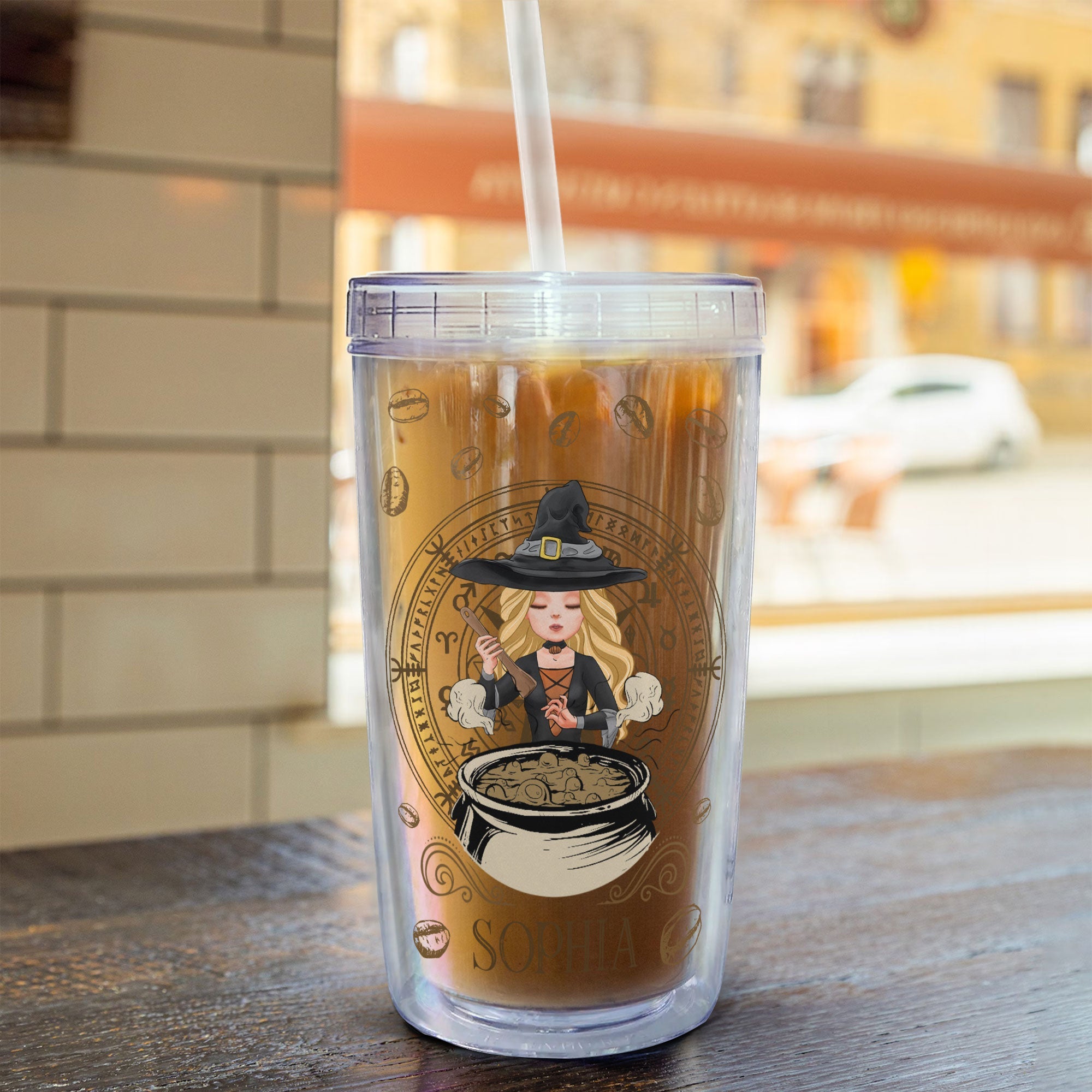 Witch Needs Coffee - Personalized Acrylic Tumbler With Straw