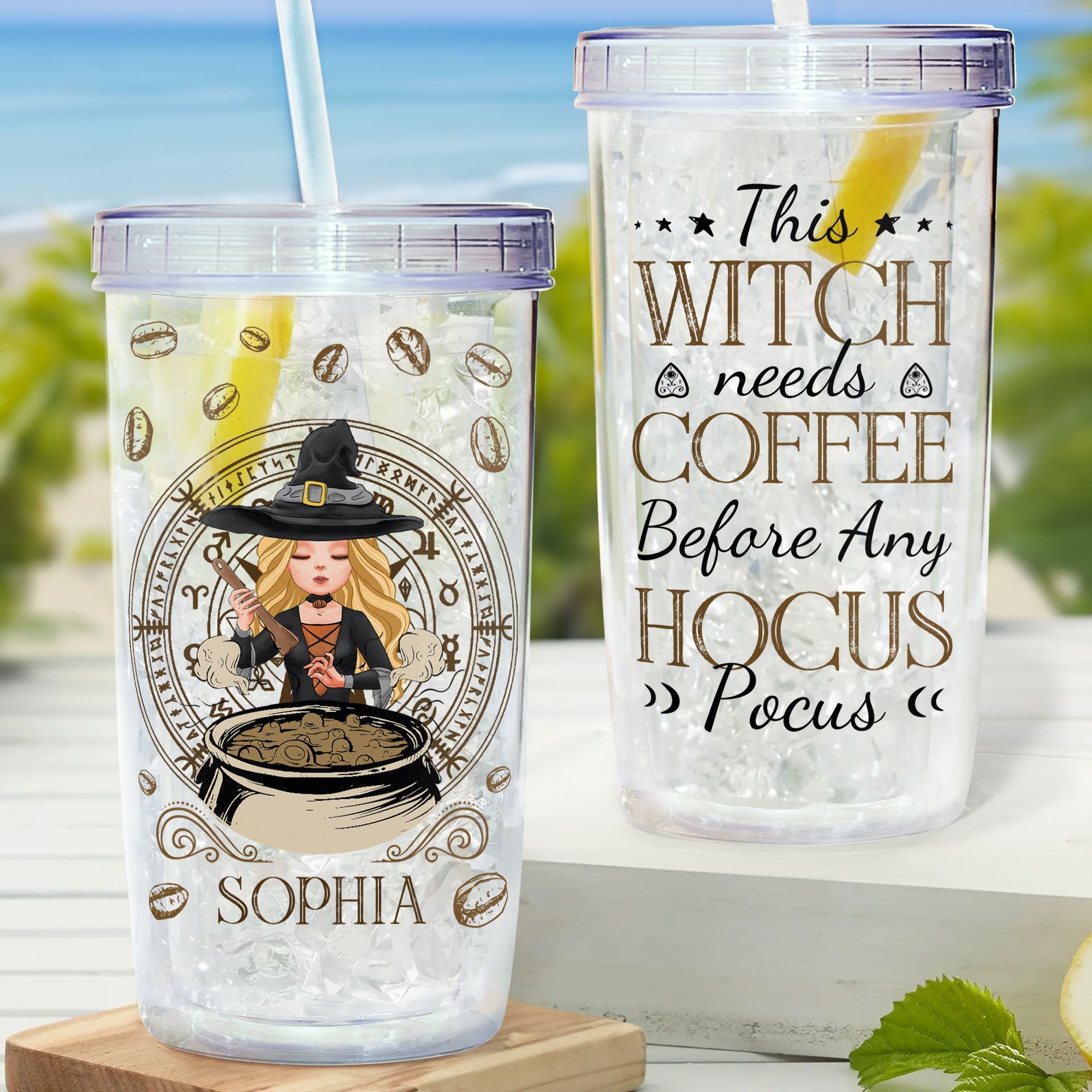 Witch Needs Coffee - Personalized Acrylic Tumbler With Straw